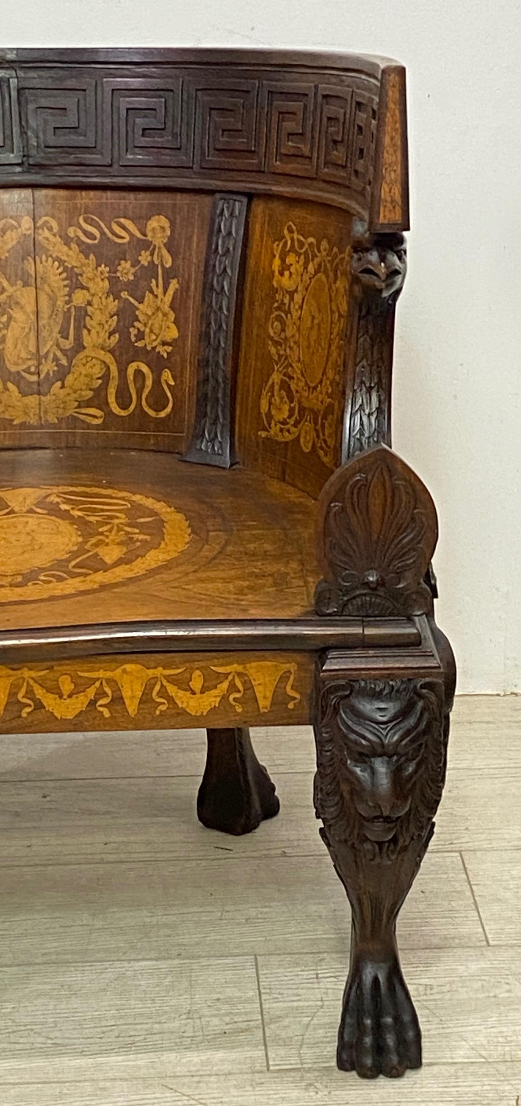 Inlay Neoclassical Revival Grand Tour Period Walnut Chair, Italian 19th Century For Sale