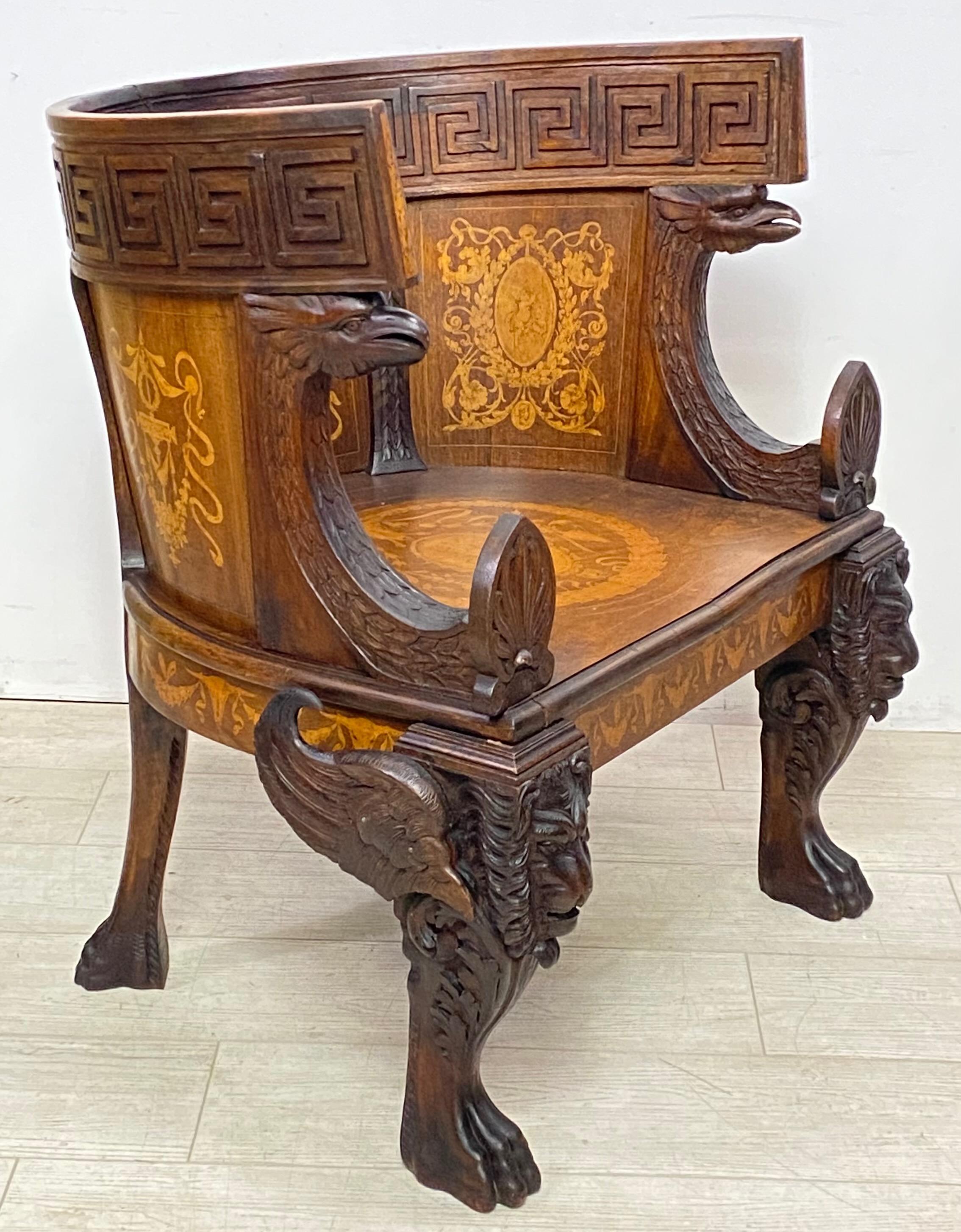 Neoclassical Revival Grand Tour Period Walnut Chair, Italian 19th Century In Good Condition For Sale In San Francisco, CA