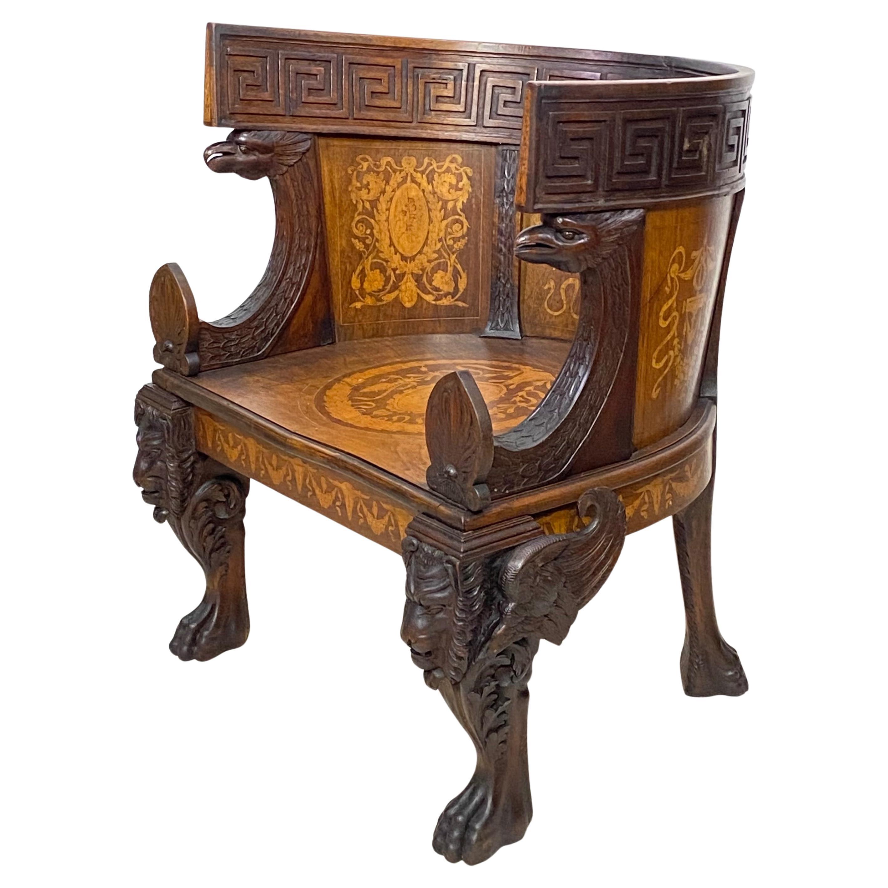 Neoclassical Revival Grand Tour Period Walnut Chair, Italian 19th Century For Sale
