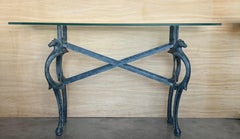 Neoclassical Revival Italian Bronze & Iron Console Table w Horse details. 1950s