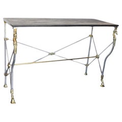 Table console italienne néoclassique en bronze et acier avec détails de chevaux. 1950s