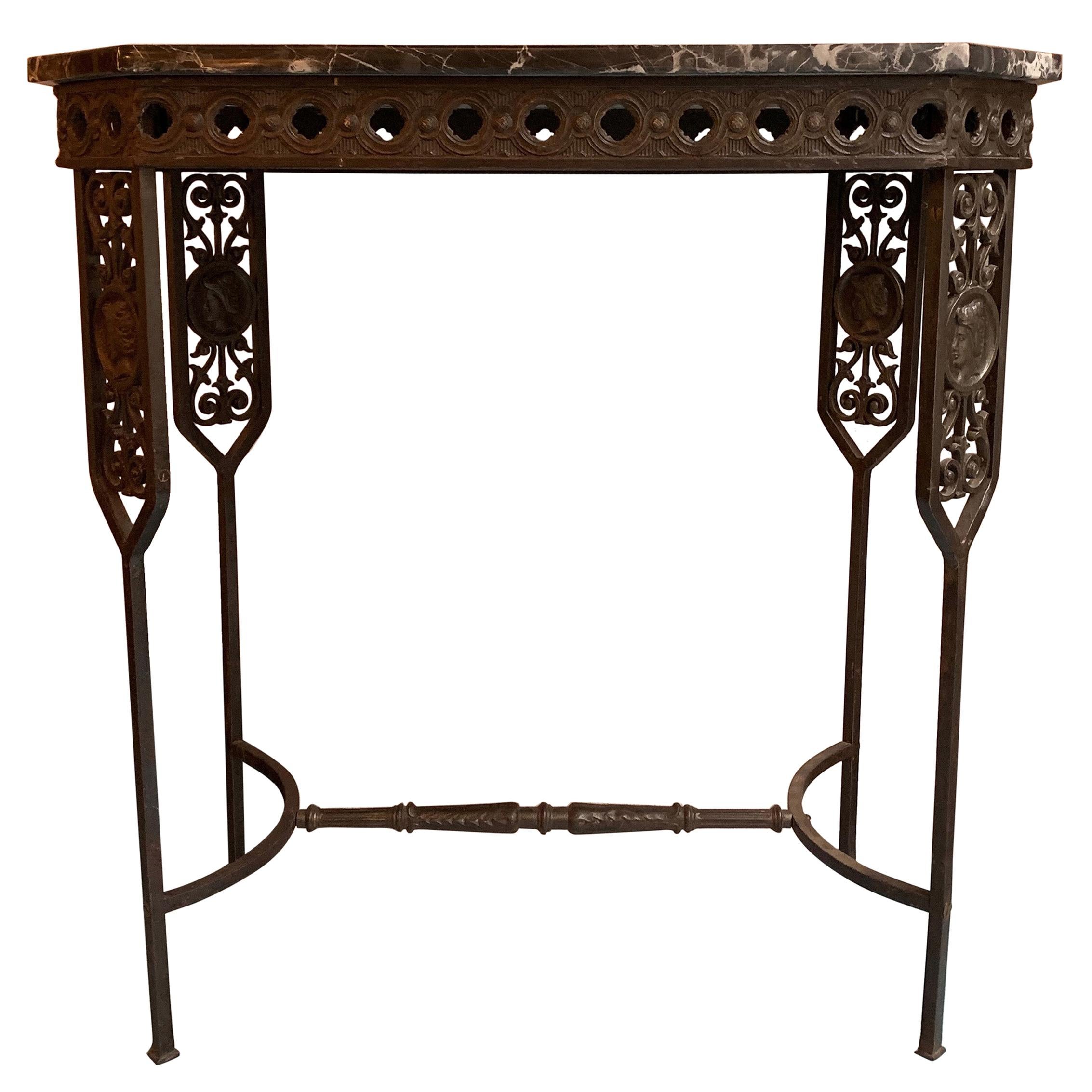 Neoclassical Revival Marble and Wrought Iron Console Table