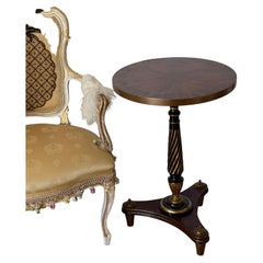 Neoclassical Revival  Round Pedestal Walnut Side Table with Inlay