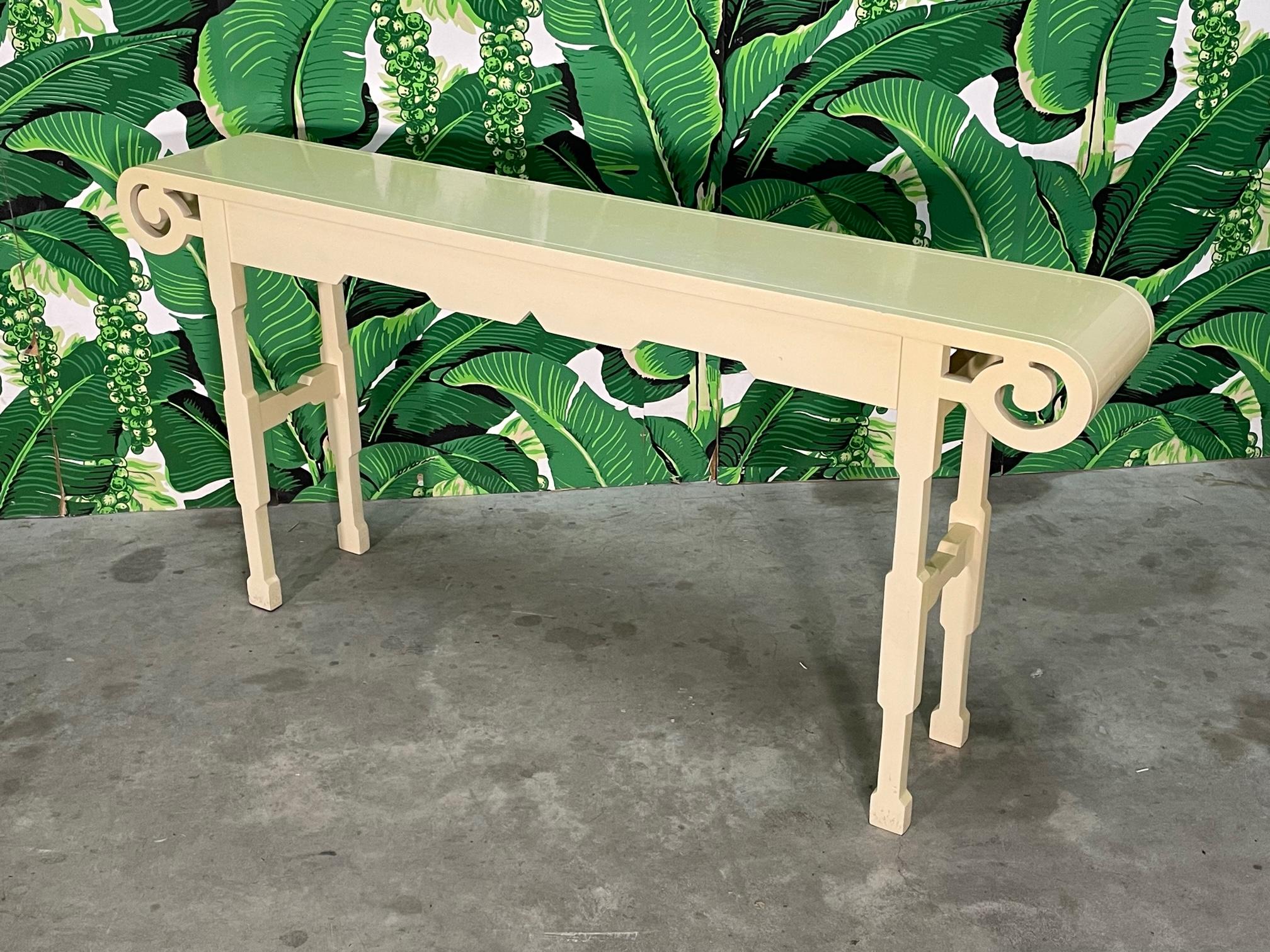 Hollywood Regency Neoclassical Revival Scroll Top Console Table For Sale