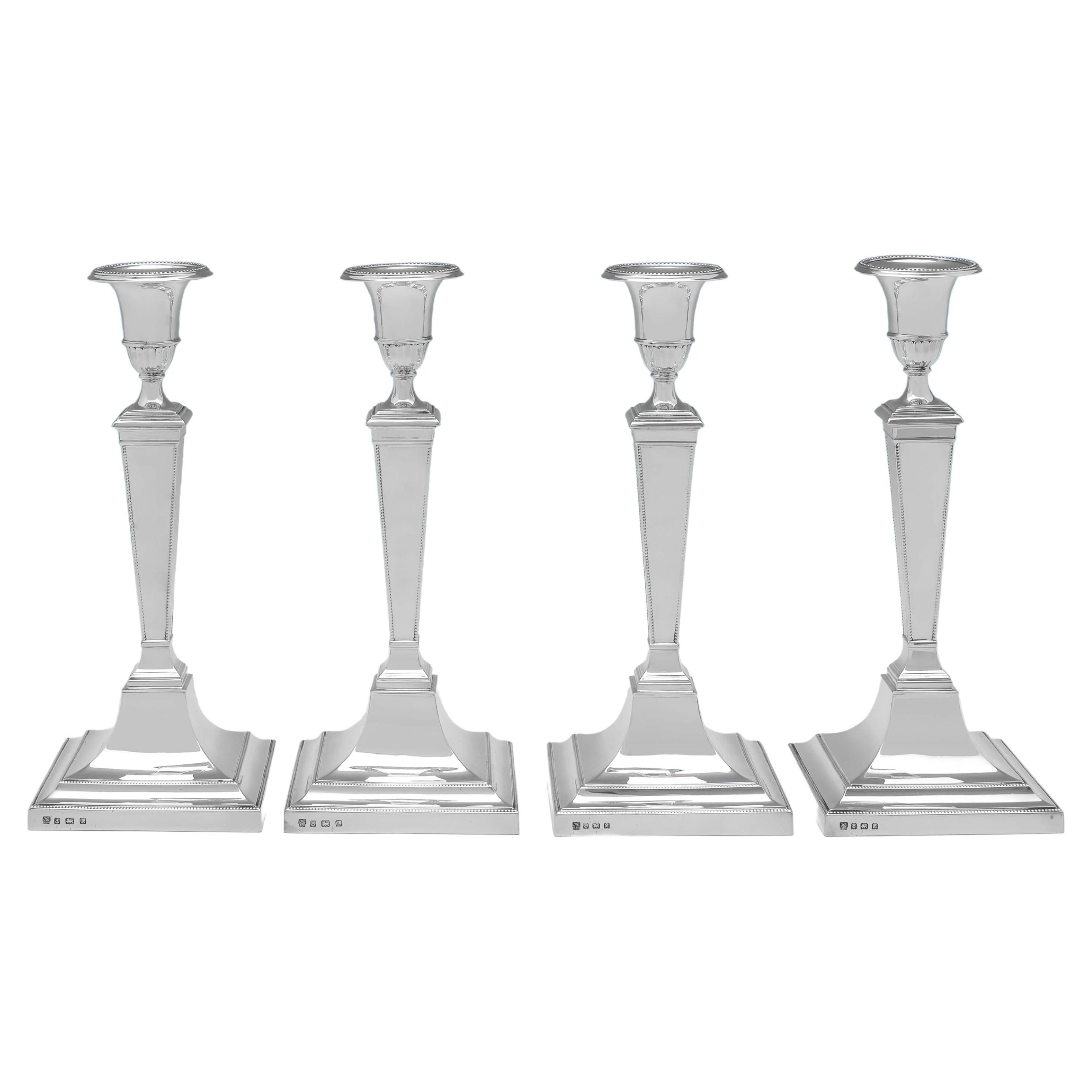 Neoclassical Revival Set of 4 Sterling Silver Candlesticks, Birmingham 1935/36