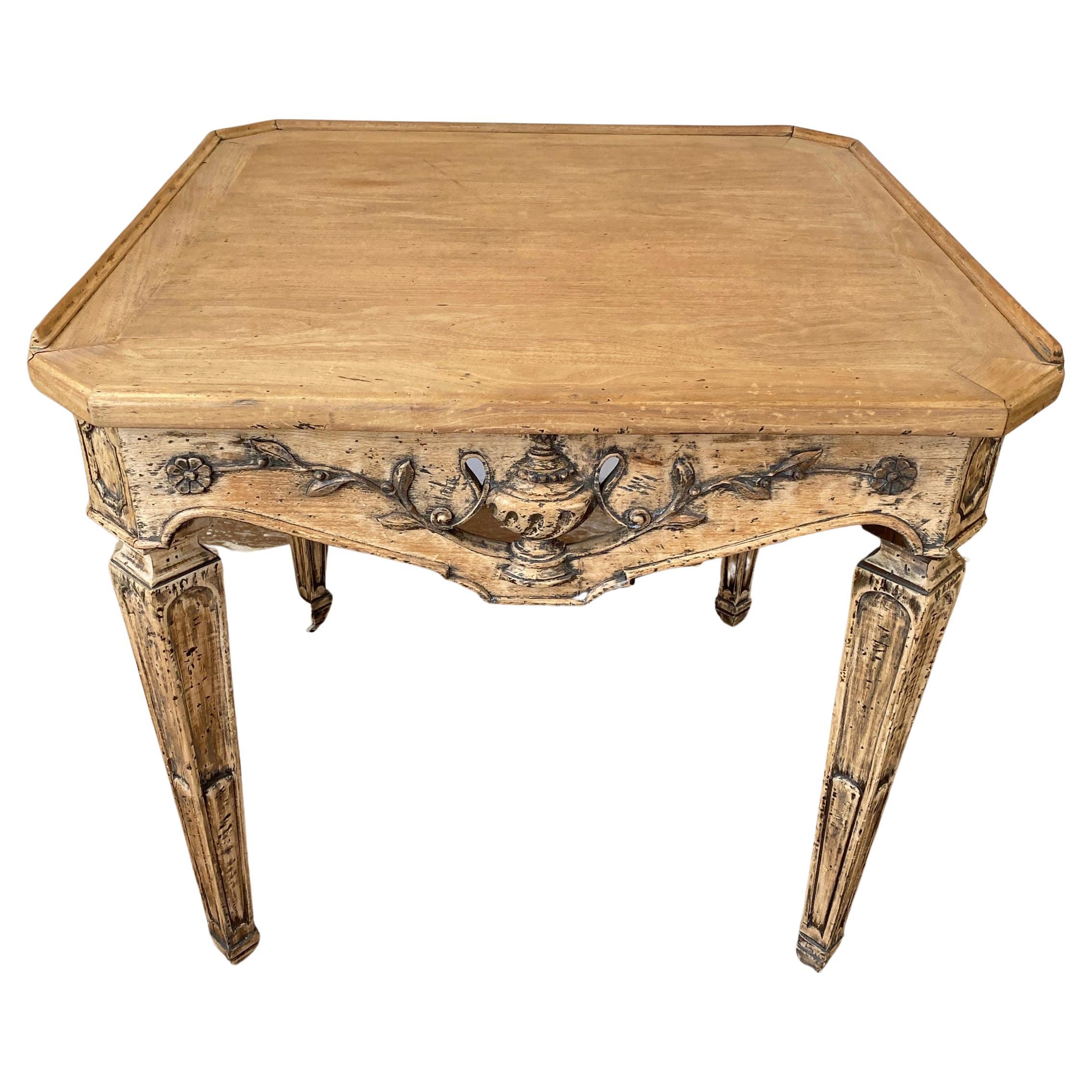 Neoclassical Revival Square Carved Side Table For Sale