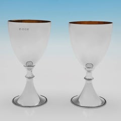 Neoclassical Revival, Sterling Silver Set of 12 Wine Goblets, London, 1971