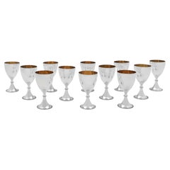 Vintage Neoclassical Revival, Sterling Silver Set of 12 Wine Goblets, London, 1971
