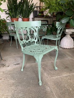 Neoclassical Revival Style Cast Iron Garden or Patio Furniture Chairs and Table