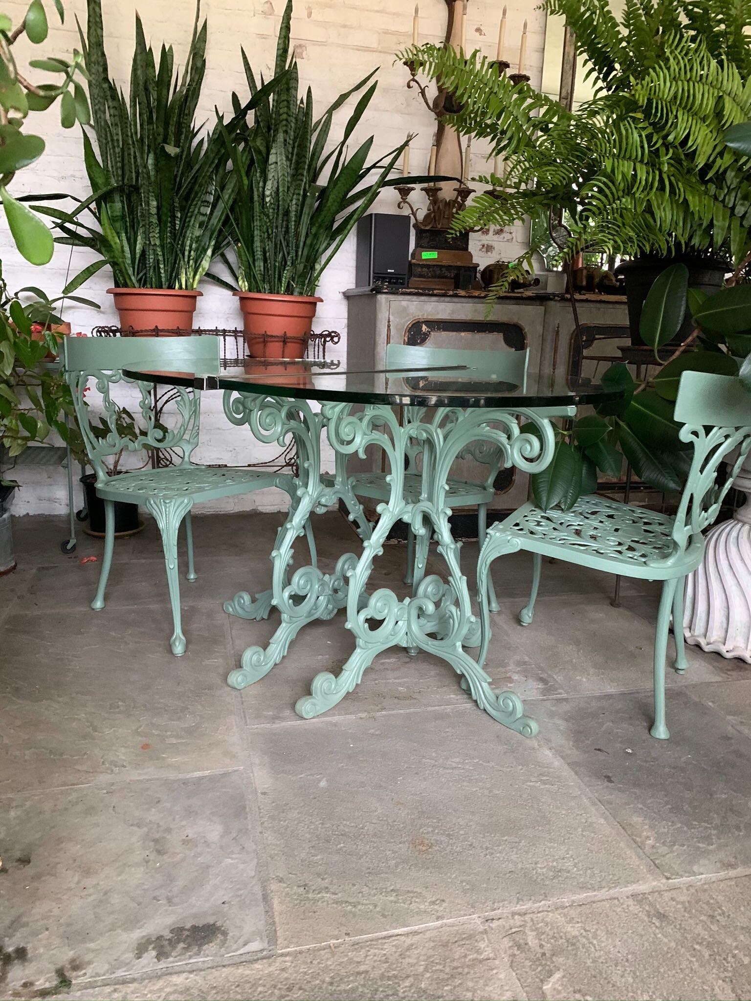 20th Century Neoclassical Revival Style Cast Iron Garden or Patio Furniture Chairs and Table