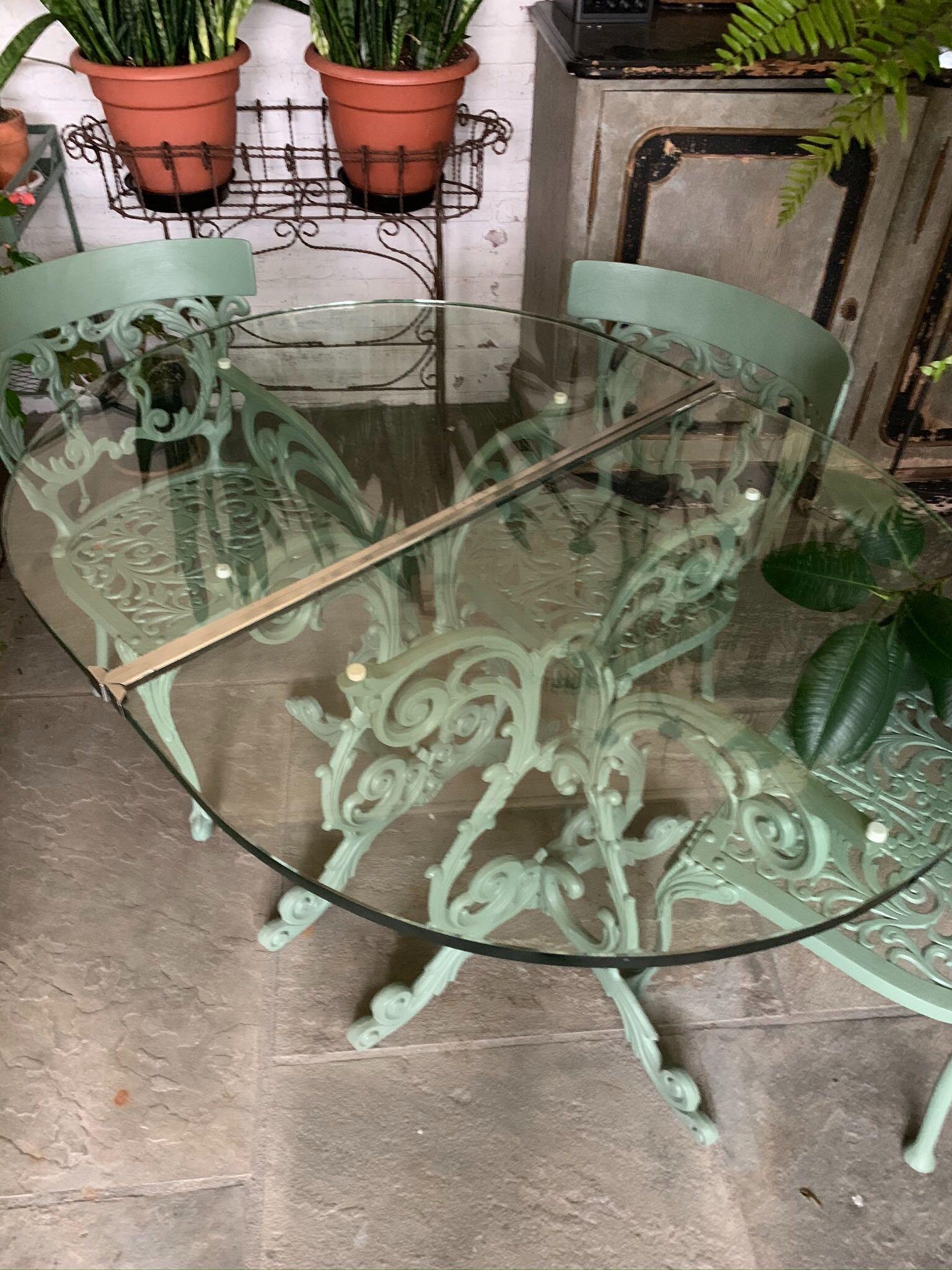 Neoclassical Revival Style Cast Iron Garden or Patio Furniture Chairs and Table 2