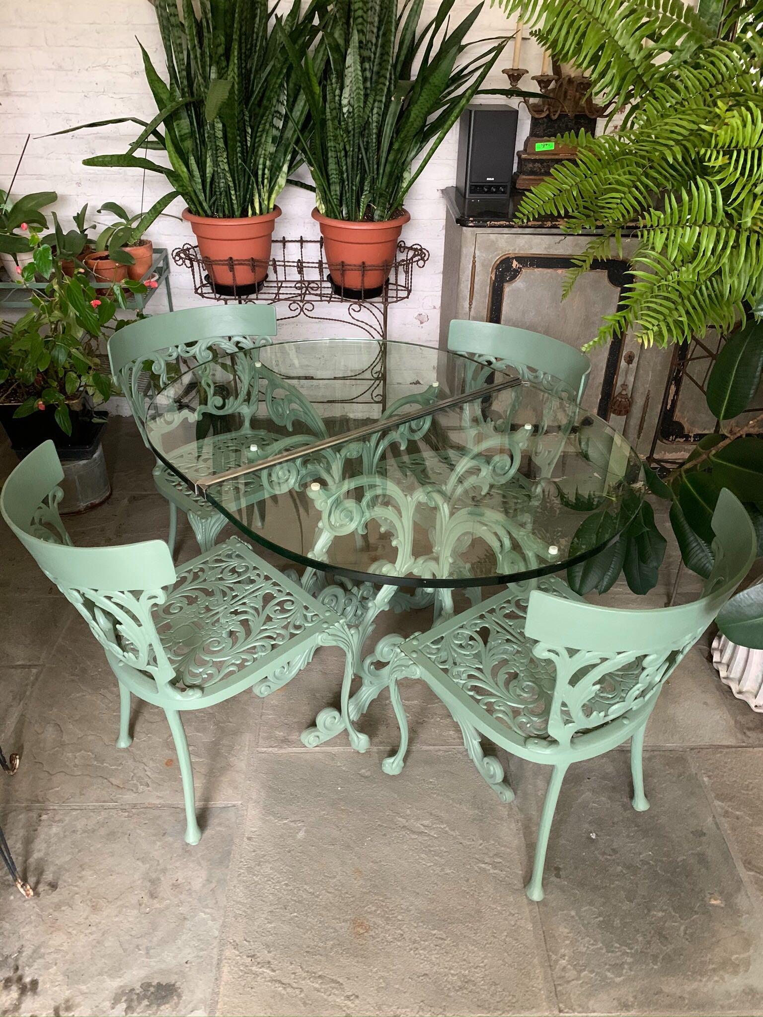 Neoclassical Revival Style Cast Iron Garden or Patio Furniture Chairs and Table 3
