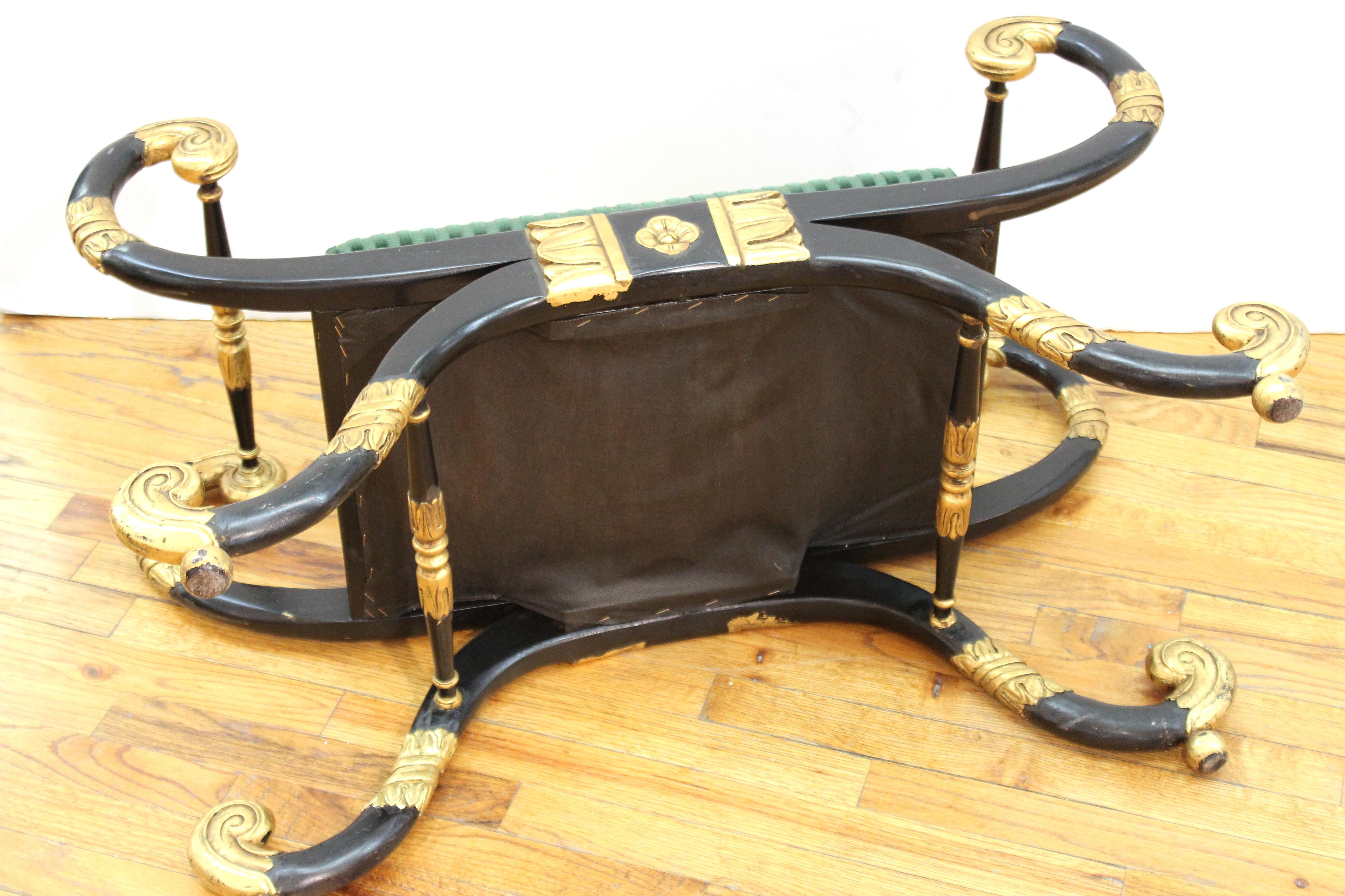 Neoclassical Revival Style Curule Benches with Green Upholstery 7