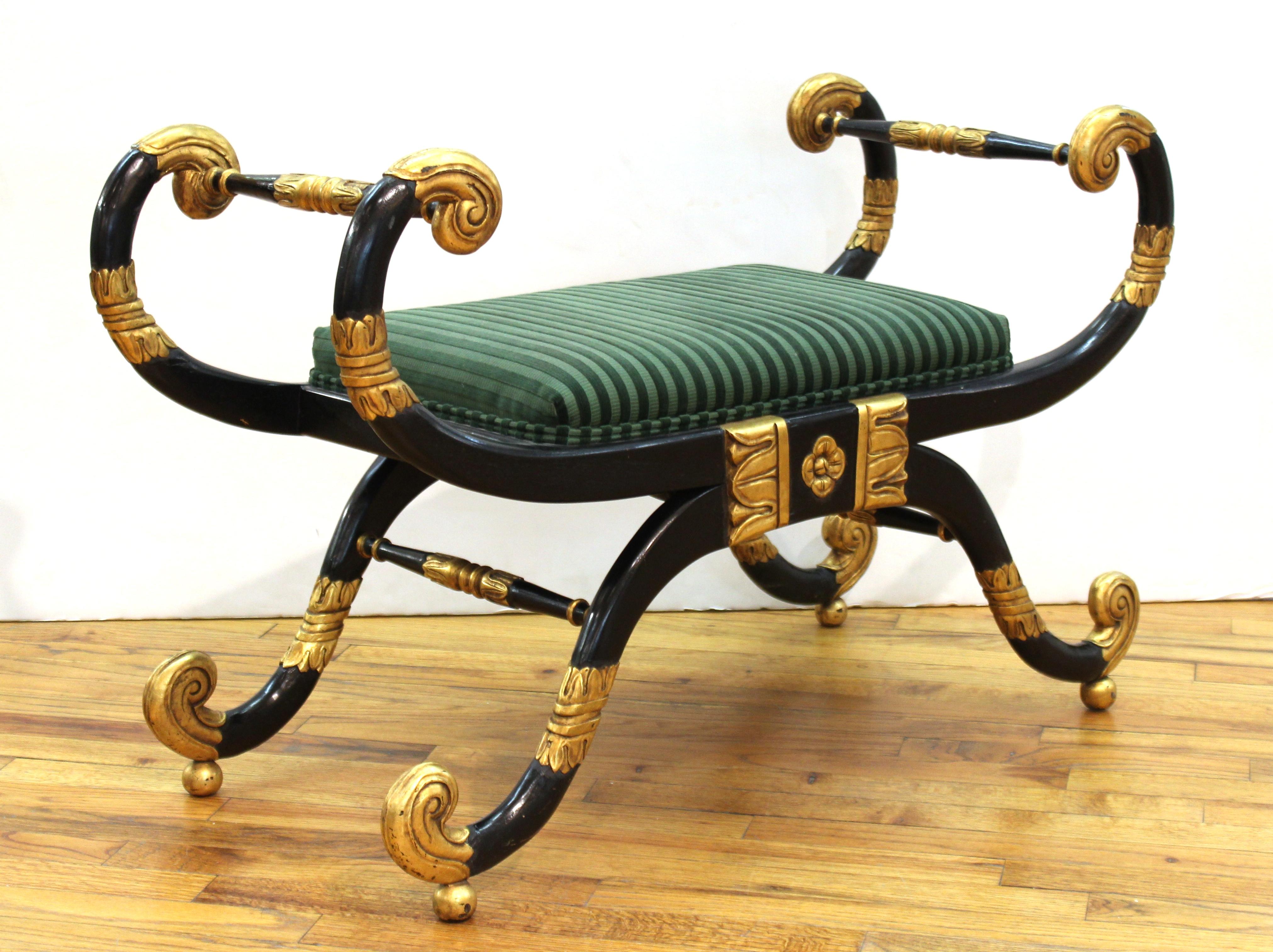 Neoclassical Revival Style Curule Benches with Green Upholstery In Good Condition In New York, NY