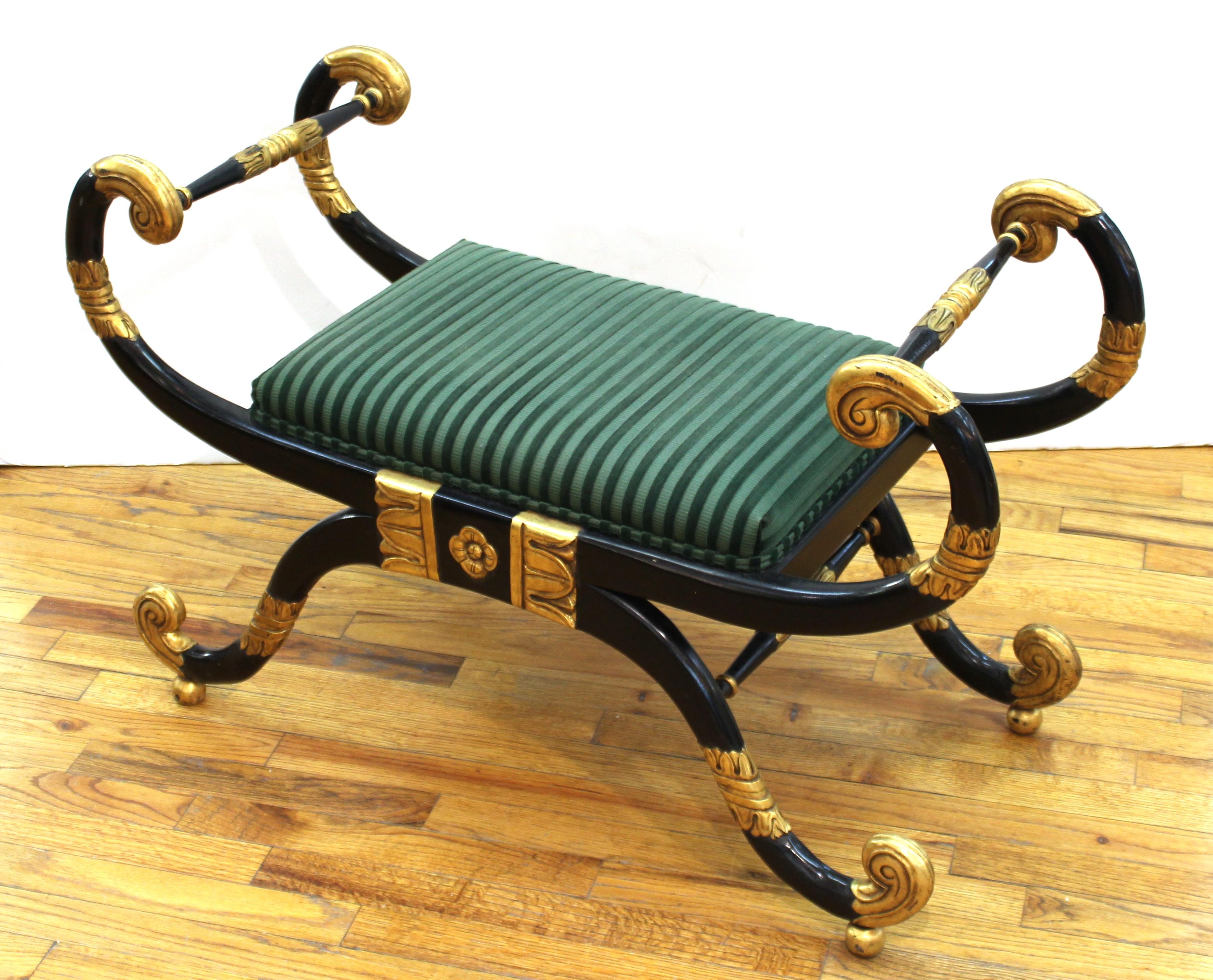 20th Century Neoclassical Revival Style Curule Benches with Green Upholstery