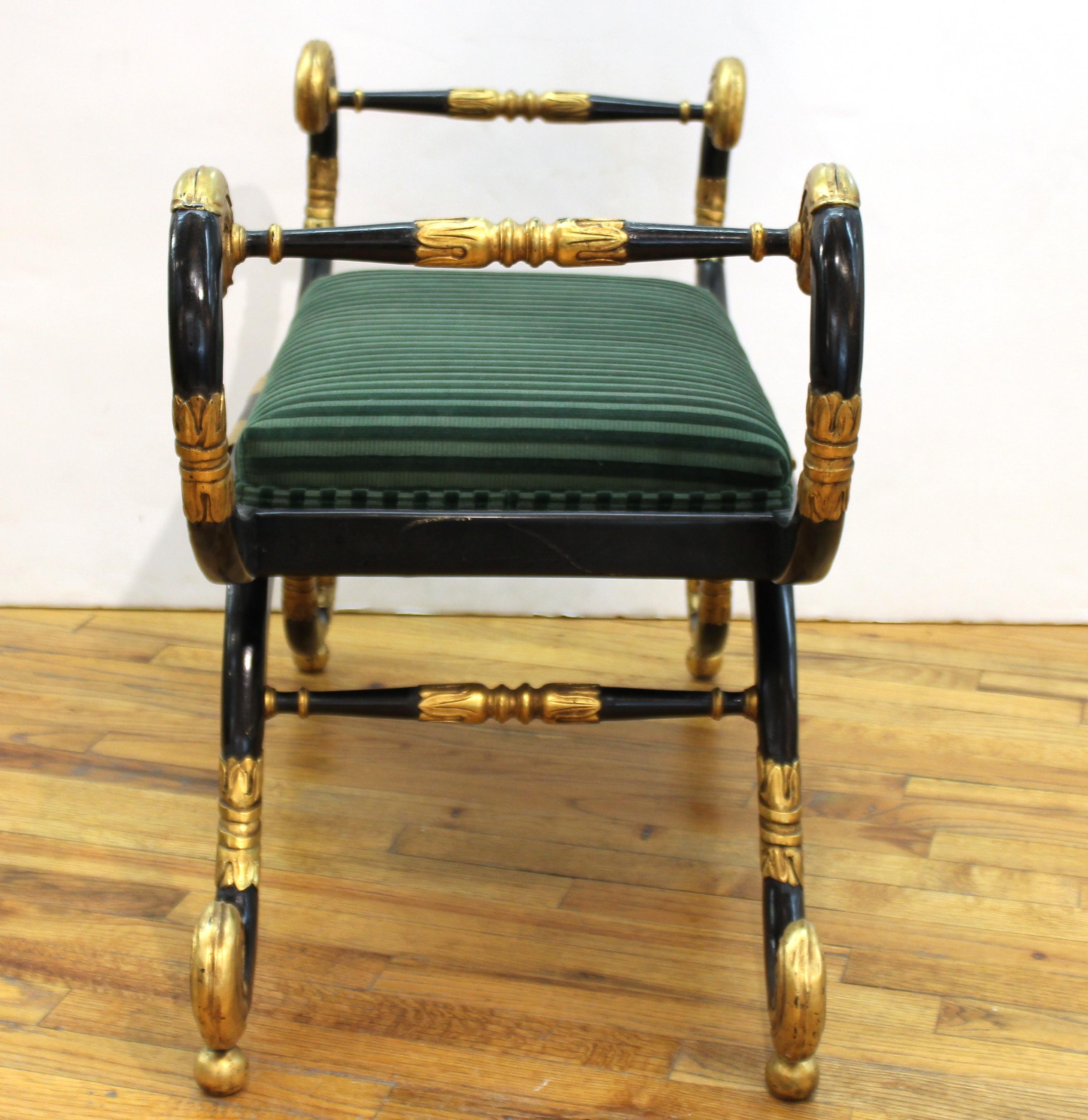 Neoclassical Revival Style Curule Benches with Green Upholstery 3