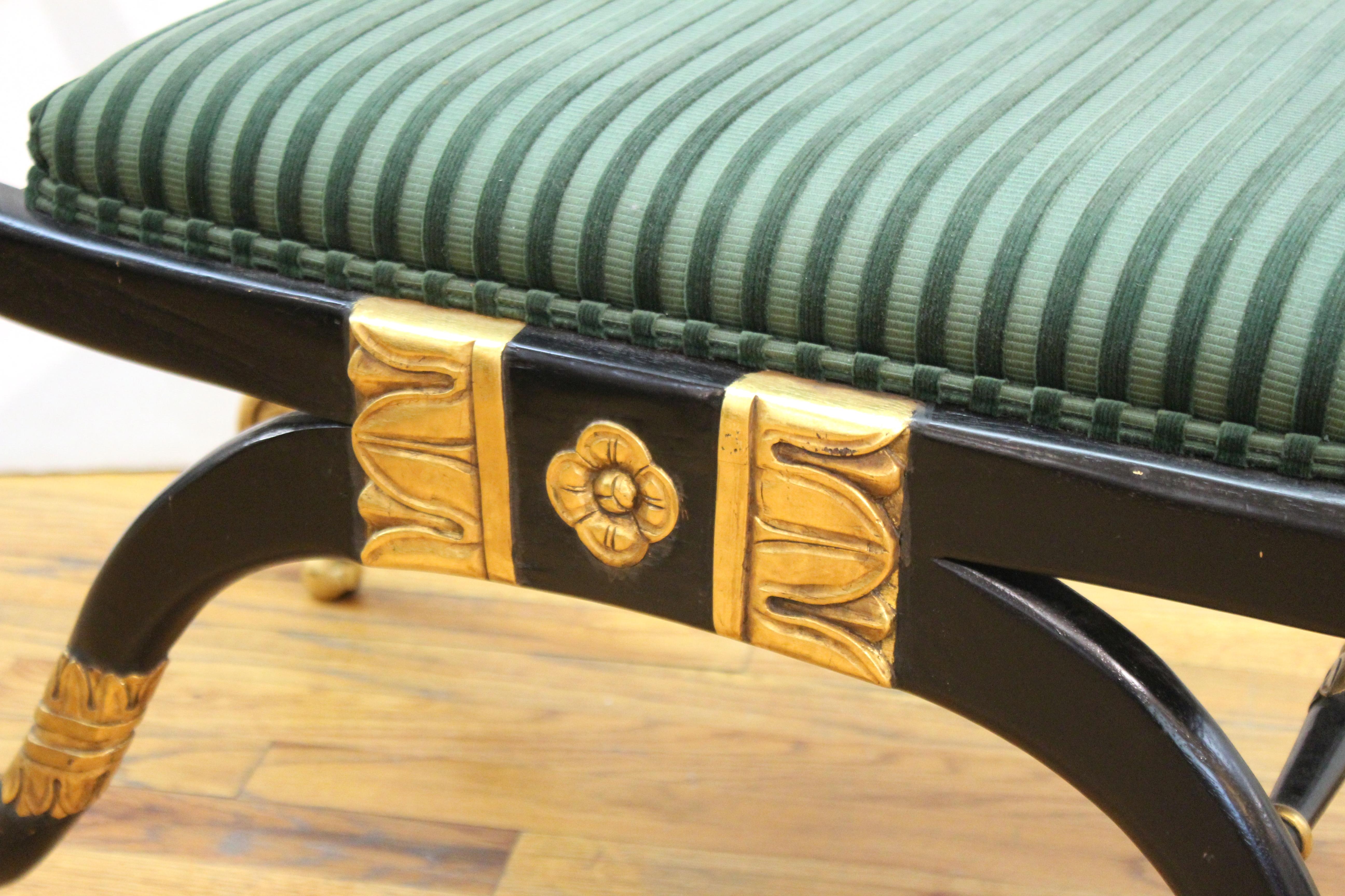 Neoclassical Revival Style Curule Benches with Green Upholstery 4