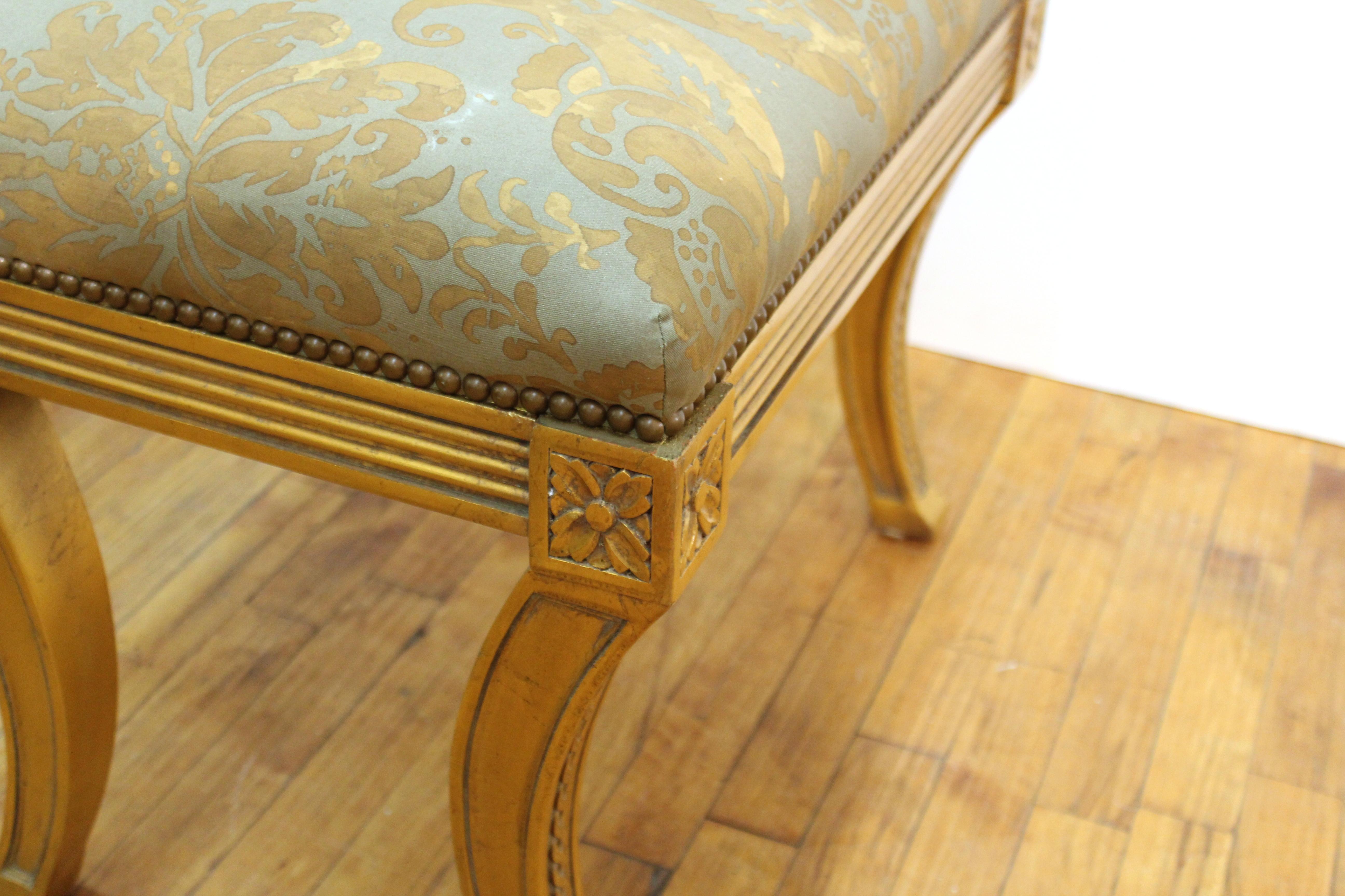 Upholstery Neoclassical Revival Style Giltwood Bench For Sale