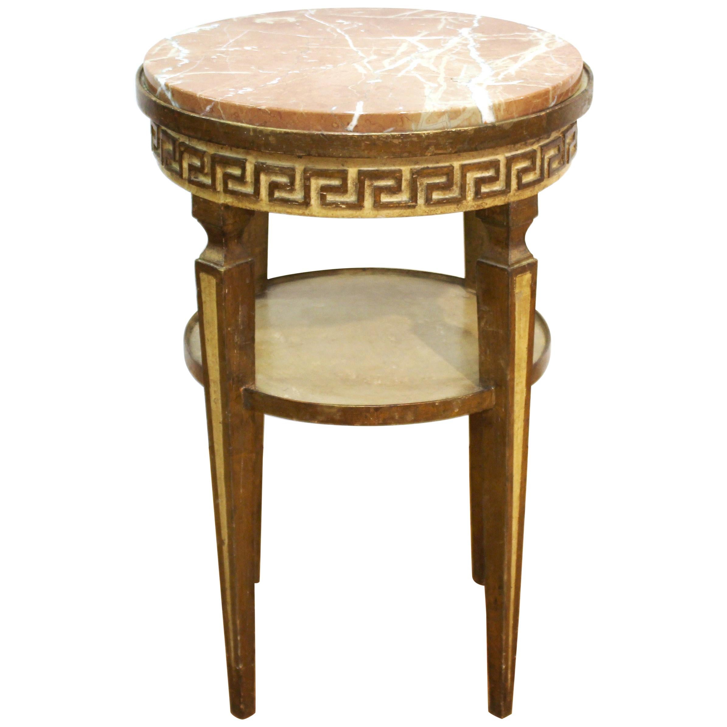 Neoclassical Revival Style Side Table with Marble Top