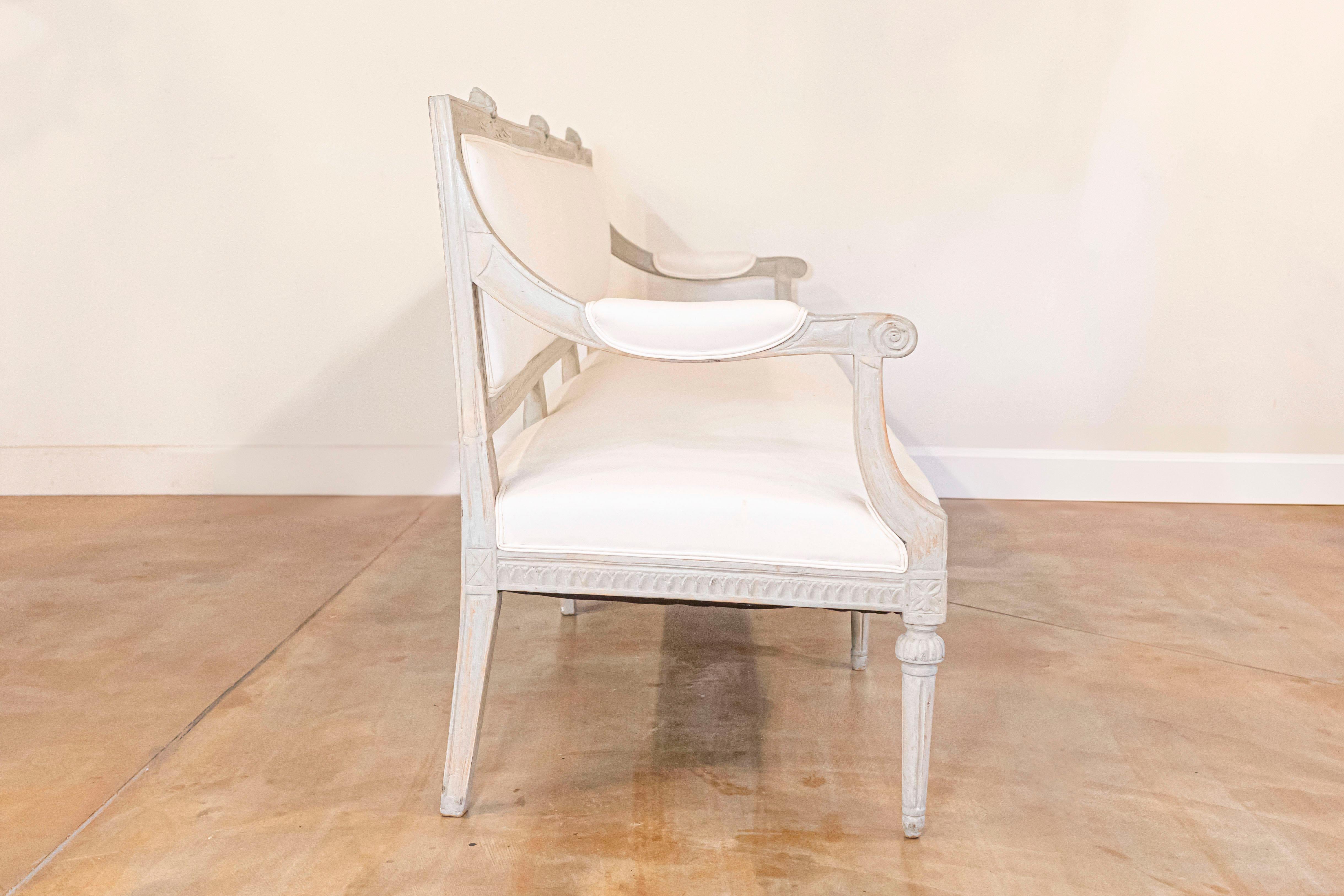 19th Century Neoclassical Revival Swedish Painted and Carved Upholstered Bench, circa 1890