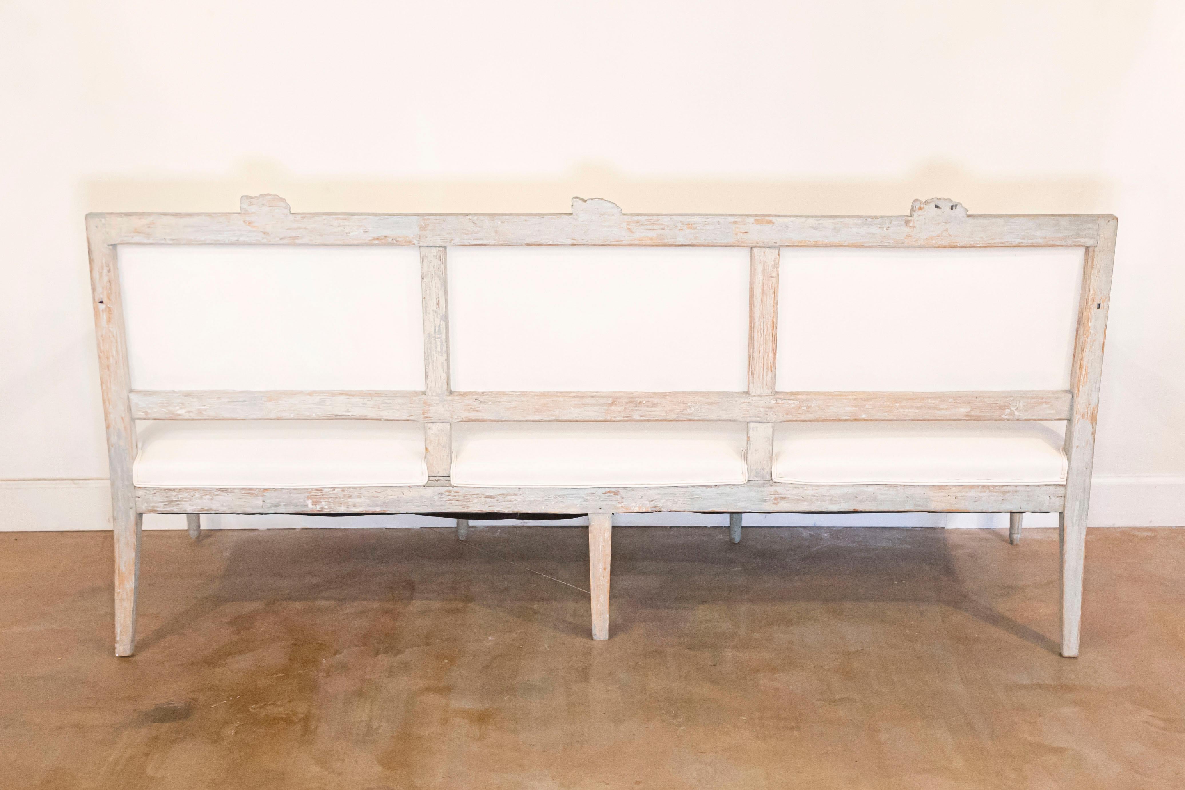 Upholstery Neoclassical Revival Swedish Painted and Carved Upholstered Bench, circa 1890