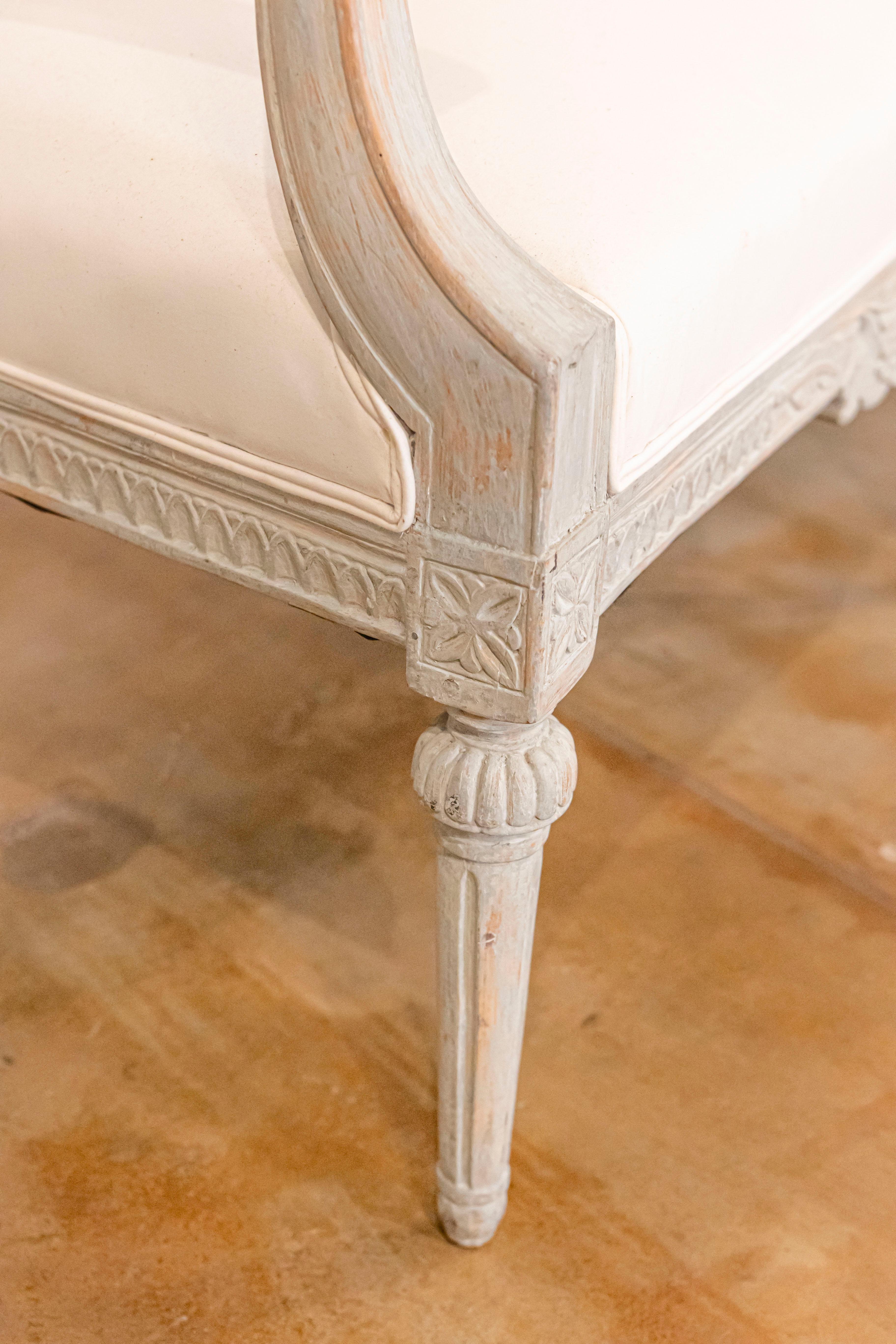 Neoclassical Revival Swedish Painted and Carved Upholstered Bench, circa 1890 2