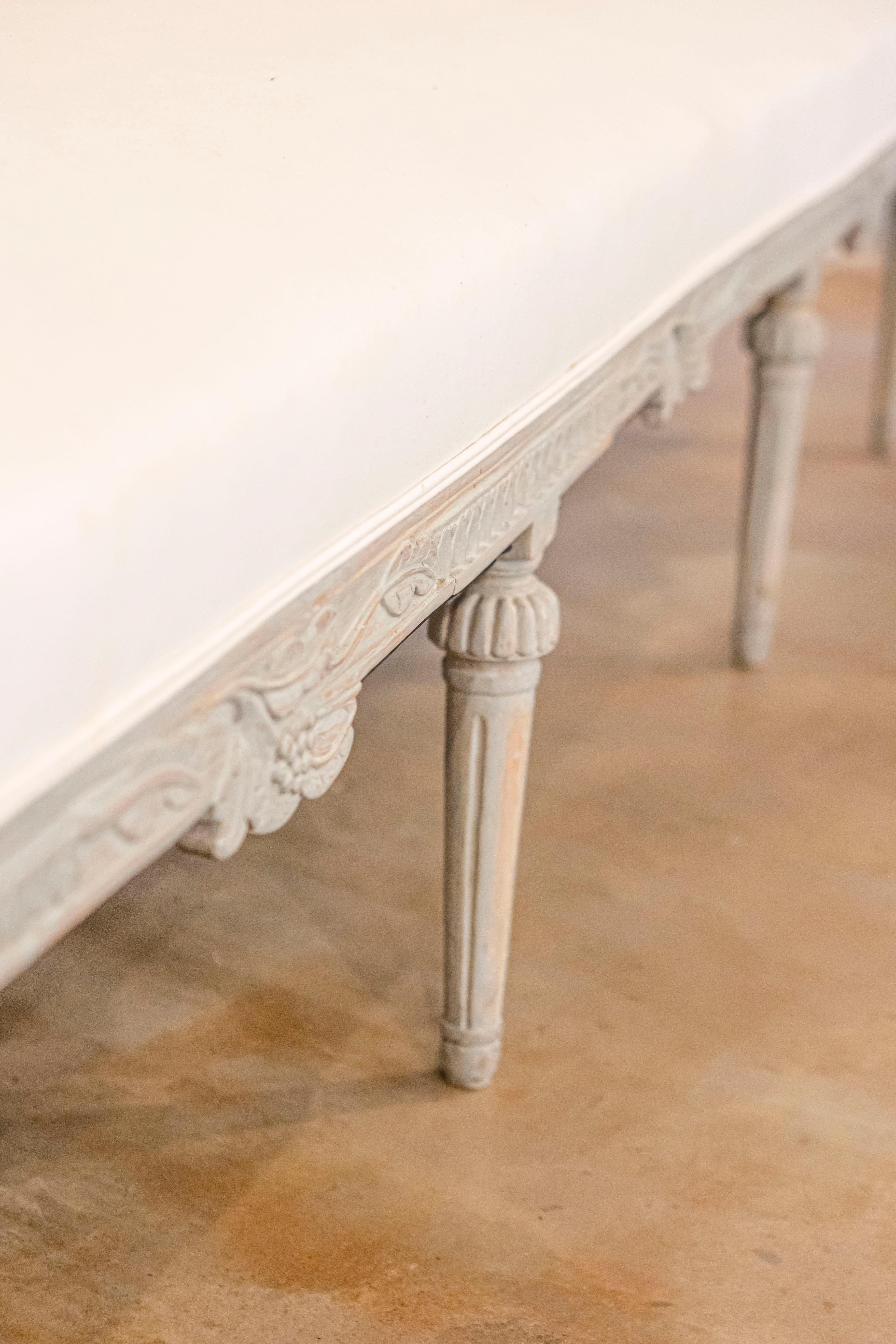 Neoclassical Revival Swedish Painted and Carved Upholstered Bench, circa 1890 3