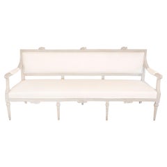 Neoclassical Revival Swedish Painted and Carved Upholstered Bench, circa 1890