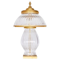 Neoclassical Ribbed Crystal and Gilt Metal Table Lamp, 20th Century