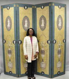 Neoclassical Robert Adam Style 96" Large 4 Panel Folding Screen Room Divider