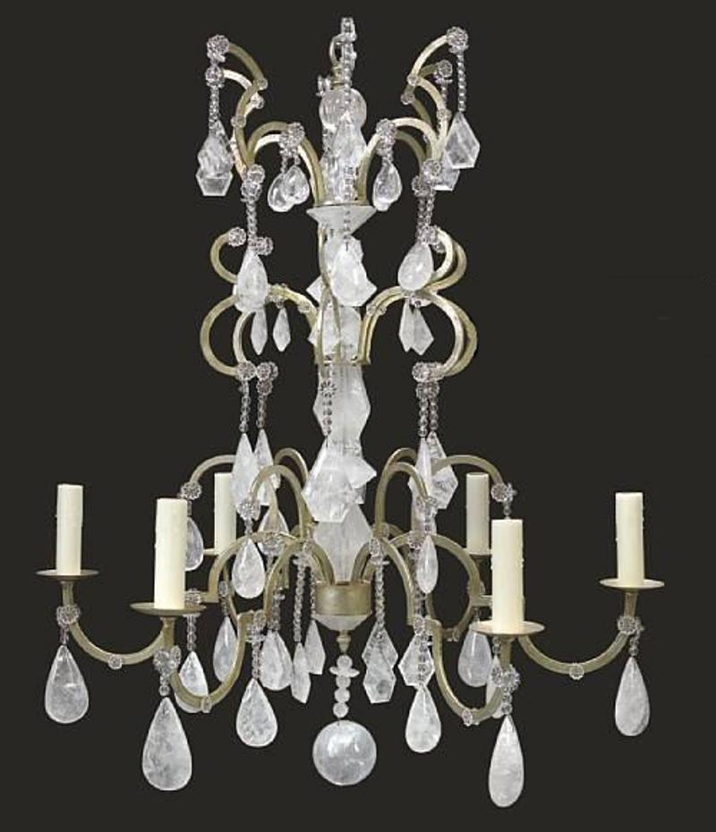Neoclassical Rock Crystal Six Light Chandelier, Multi-Finishes In New Condition For Sale In Cypress, CA