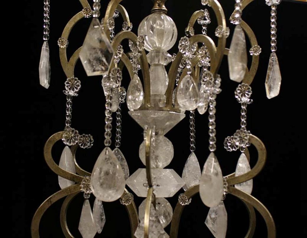 Contemporary Neoclassical Rock Crystal Six Light Chandelier, Multi-Finishes For Sale