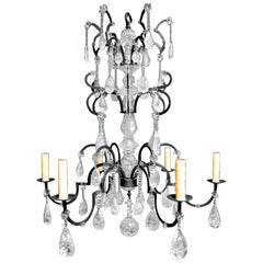 Neoclassical Rock Crystal Six Light Chandelier, Multi-Finishes