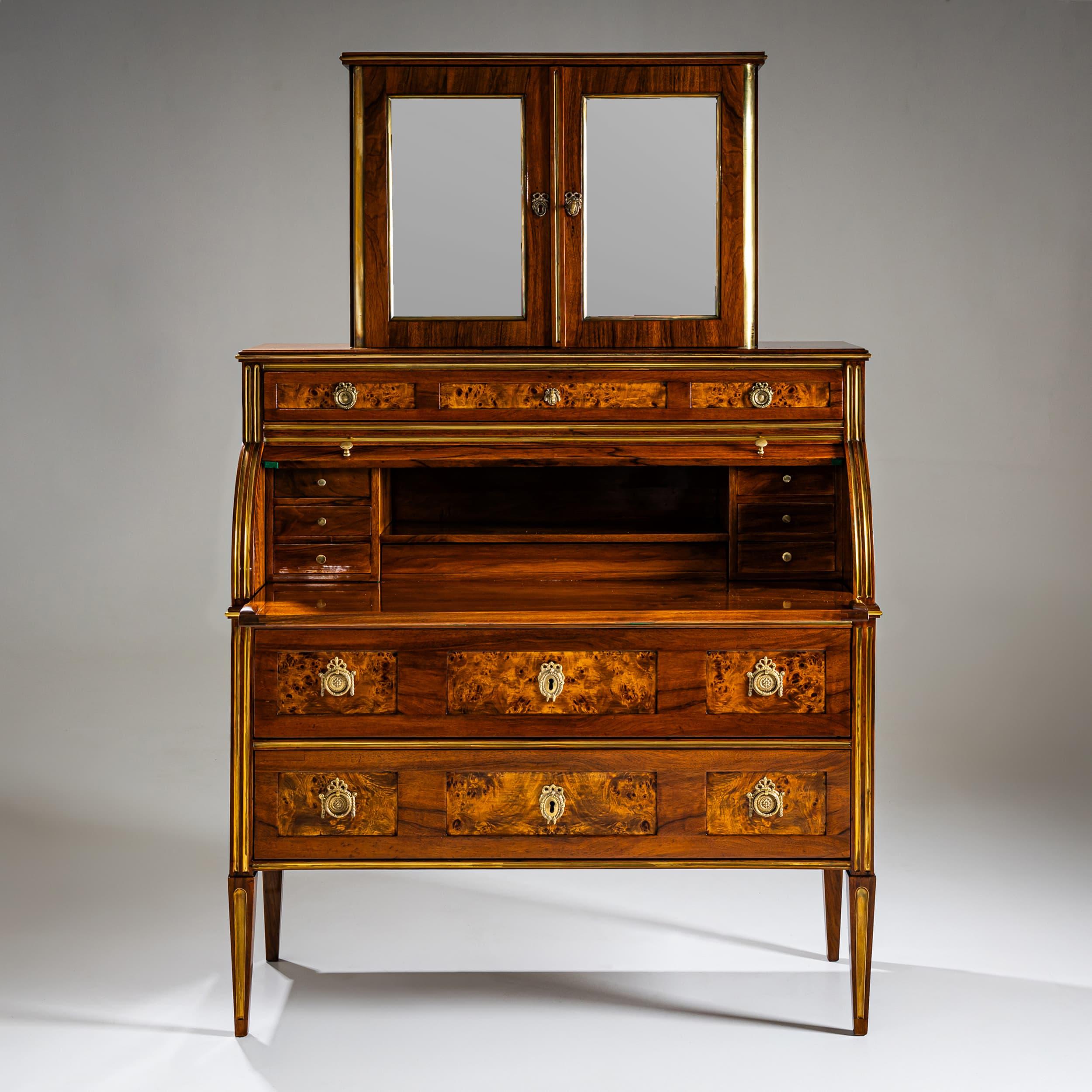 Veneer Neoclassical Roll-Top Secretary Desk, France, Late 18th Century For Sale