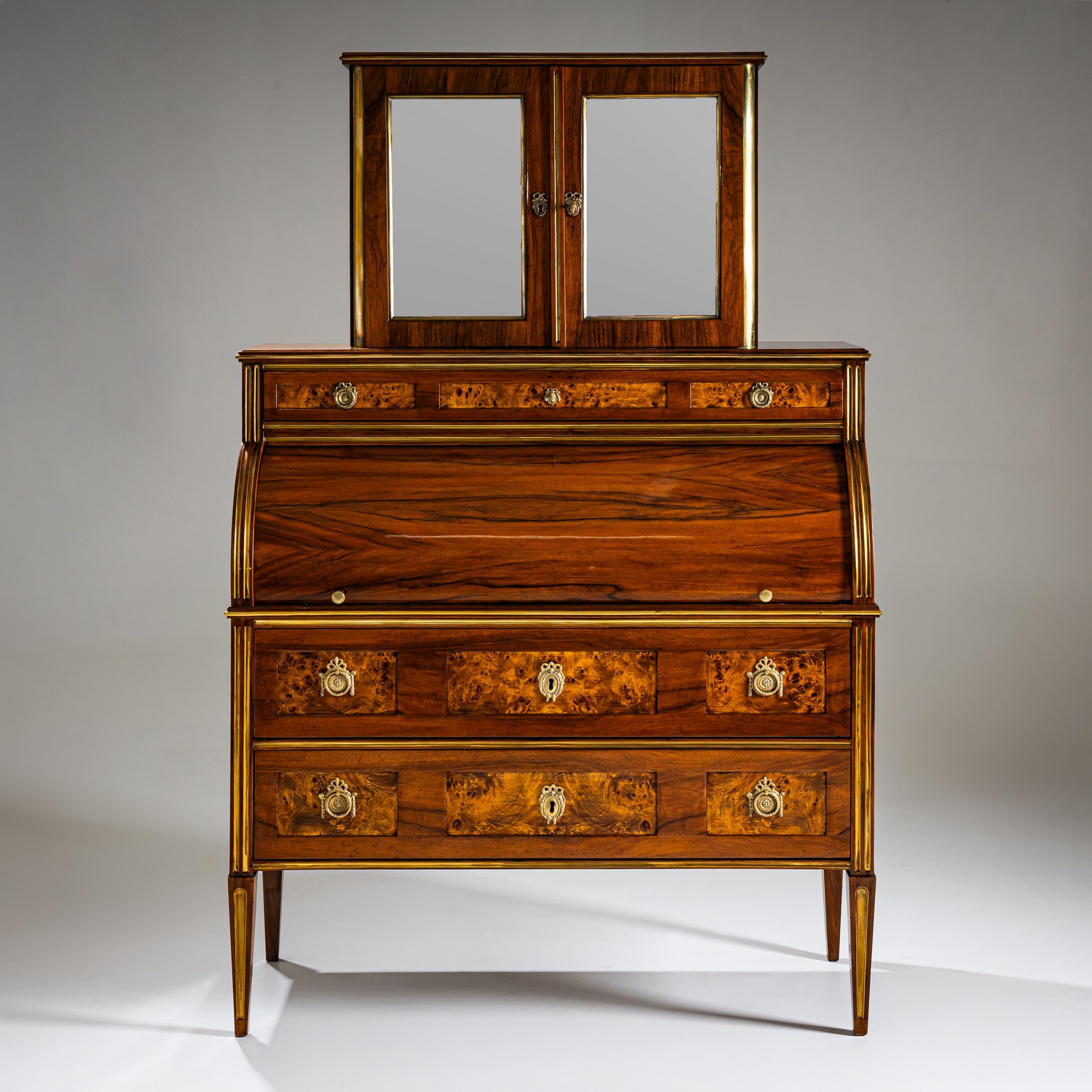 Brass Neoclassical Roll-Top Secretary Desk, France, Late 18th Century For Sale