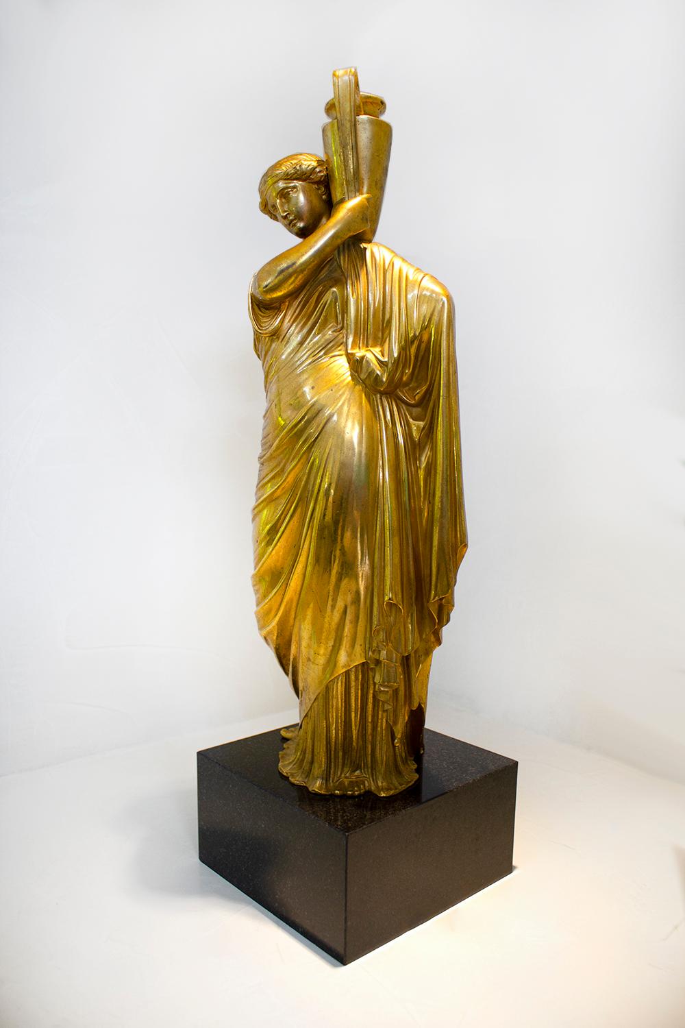 Neoclassical Romanesque Bronze Female Form Sculptures with Marble Bases In Good Condition For Sale In Dallas, TX