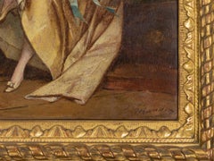 Neoclassical Romantic Love Scene Painting by Beranger, Ornate Frame 19th Century