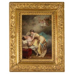 Neoclassical Romantic Love Scene Painting by Beranger, Ornate Frame 19th Century