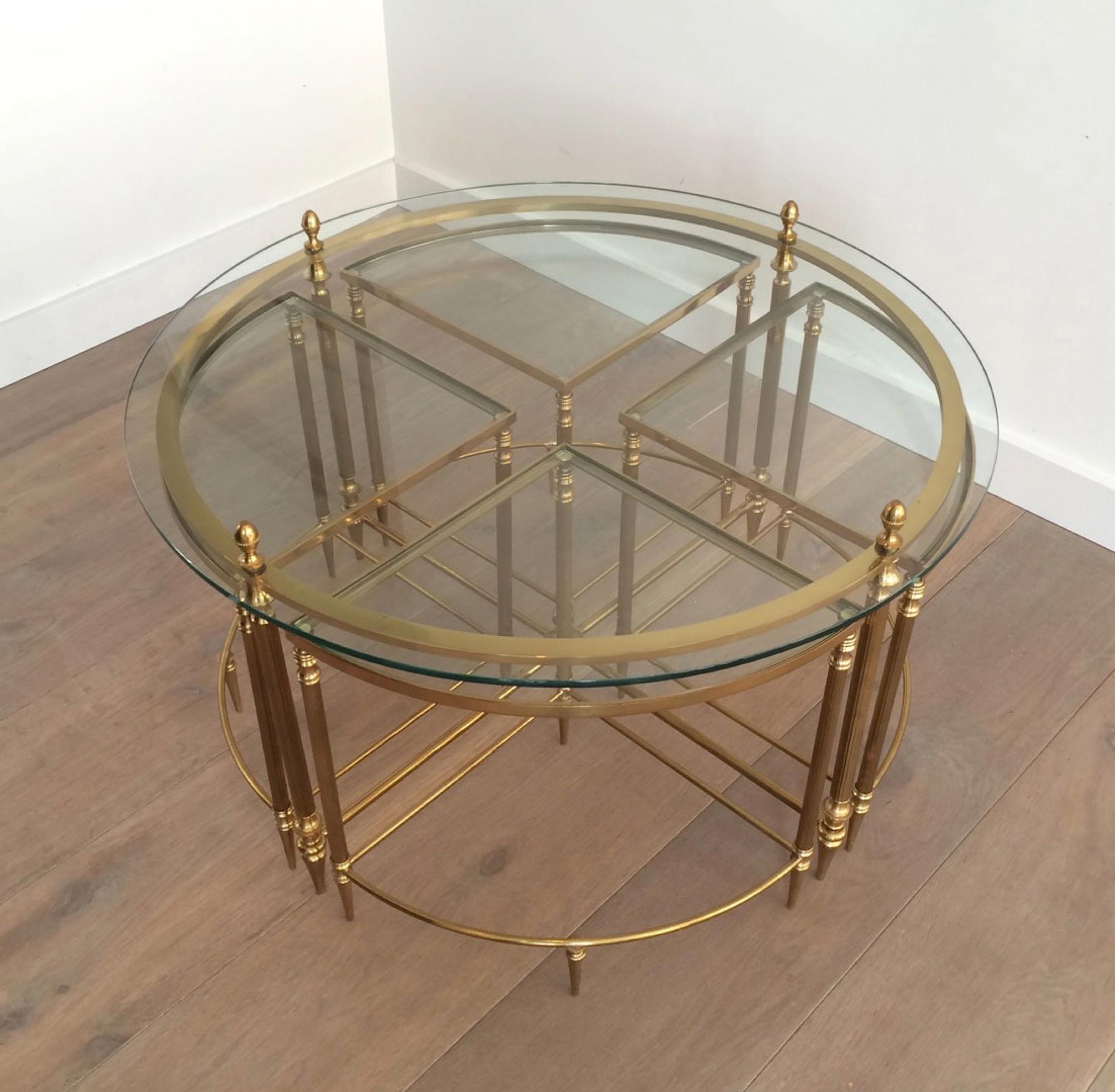 Neoclassical Round Brass Coffee Table with 4 Nesting Tables by Maison Baguès For Sale 5