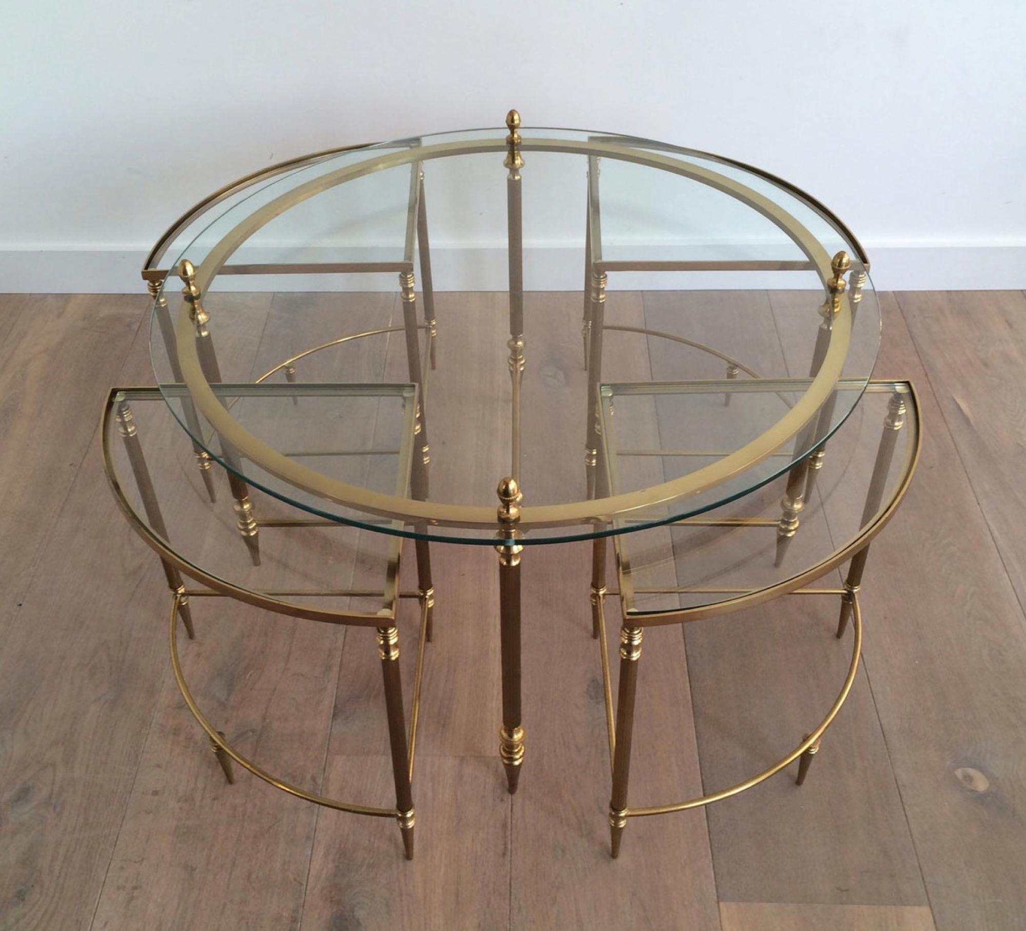 Neoclassical Round Brass Coffee Table with 4 Nesting Tables by Maison Baguès For Sale 6