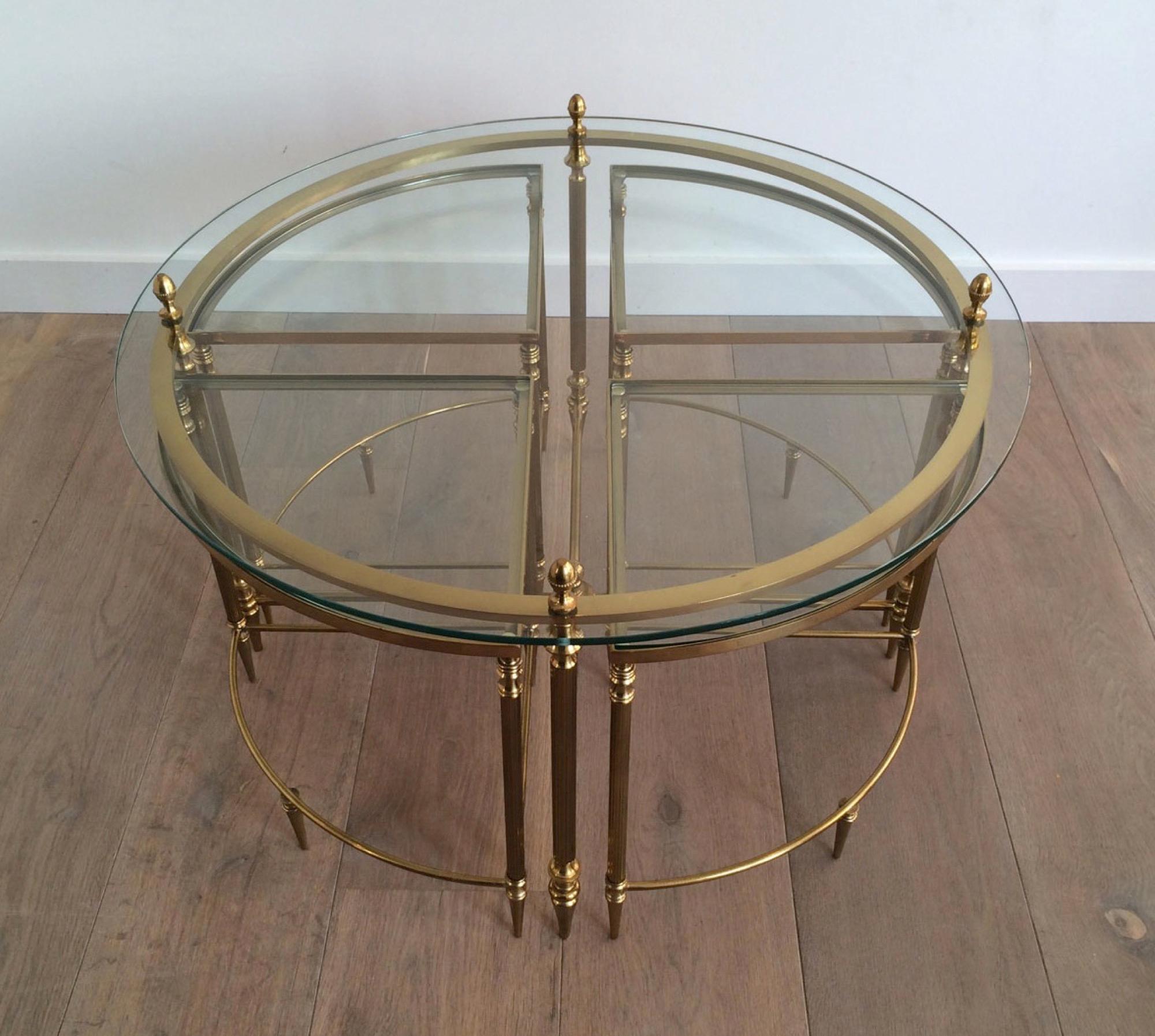 Neoclassical Round Brass Coffee Table with 4 Nesting Tables by Maison Baguès For Sale 7