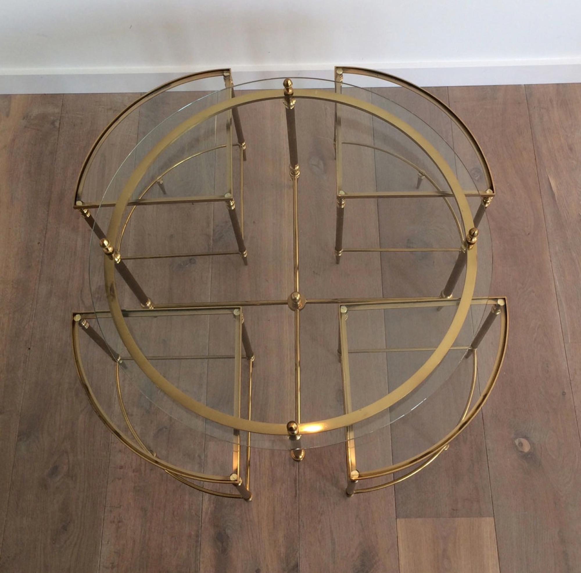 Mid-20th Century Neoclassical Round Brass Coffee Table with 4 Nesting Tables by Maison Baguès For Sale
