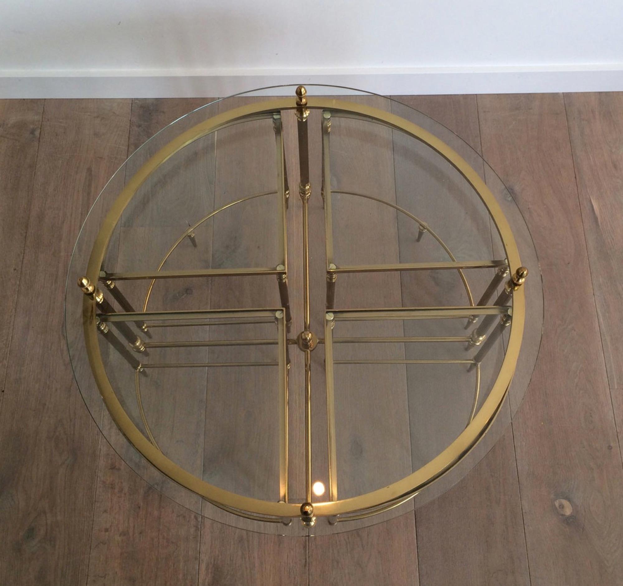 Neoclassical Round Brass Coffee Table with 4 Nesting Tables by Maison Baguès For Sale 1