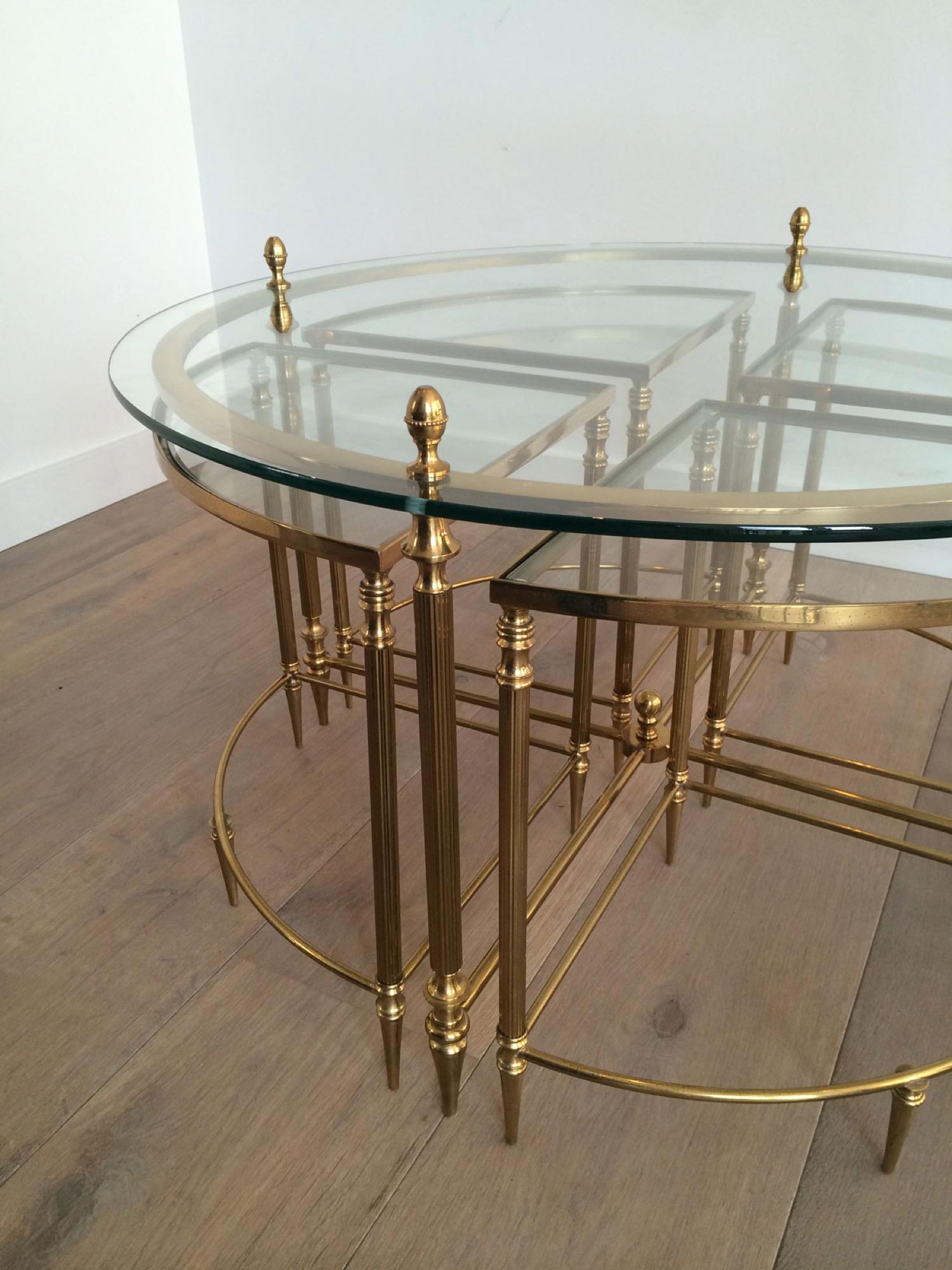 Neoclassical Round Brass Coffee Table with 4 Nesting Tables by Maison Baguès For Sale 2