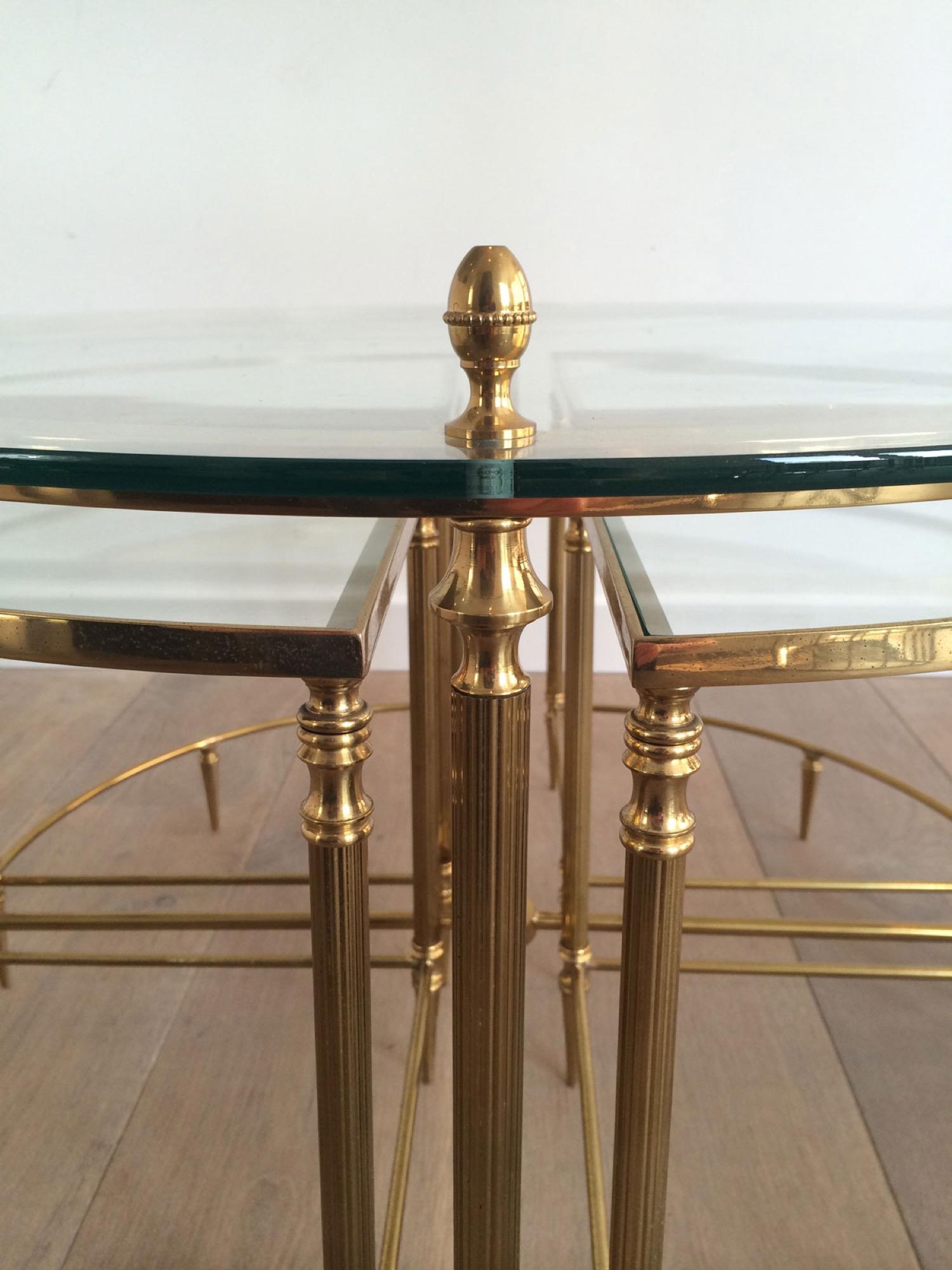 Neoclassical Round Brass Coffee Table with 4 Nesting Tables by Maison Baguès For Sale 3