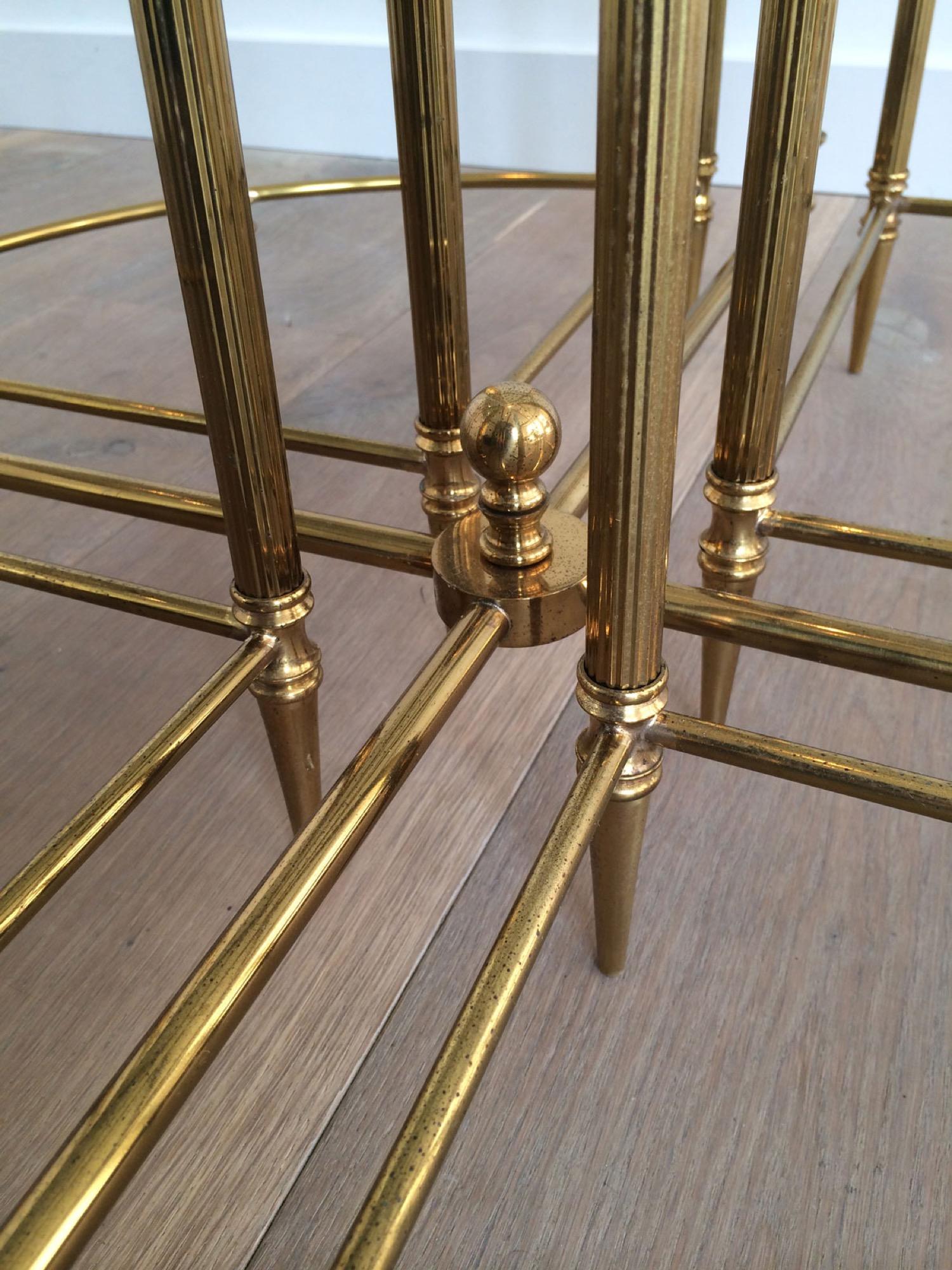 Neoclassical Round Brass Coffee Table with 4 Nesting Tables by Maison Baguès For Sale 4