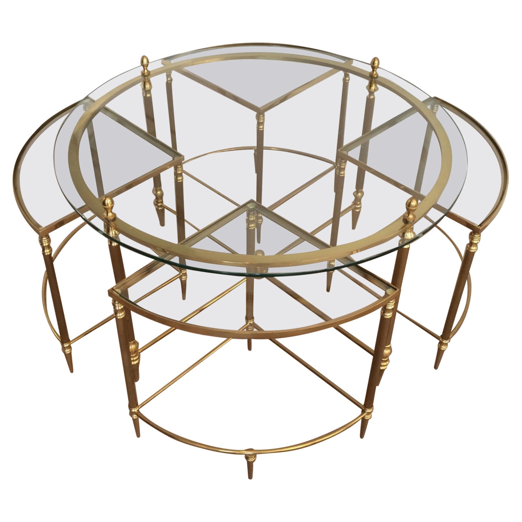 Neoclassical Round Brass Coffee Table with 4 Nesting Tables by Maison Baguès For Sale