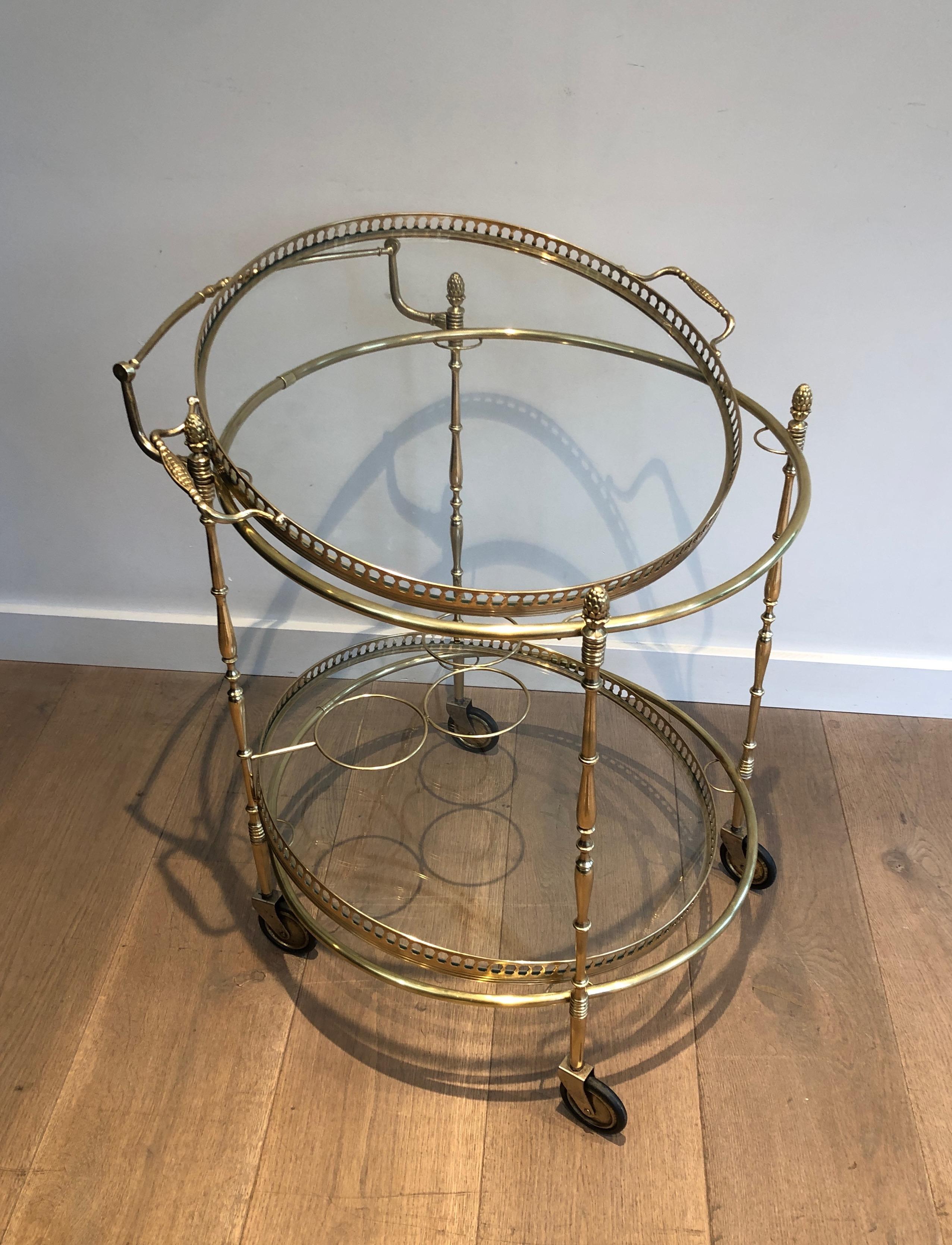 French Neoclassical Round Brass Drinks Trolley by Maison Bagués