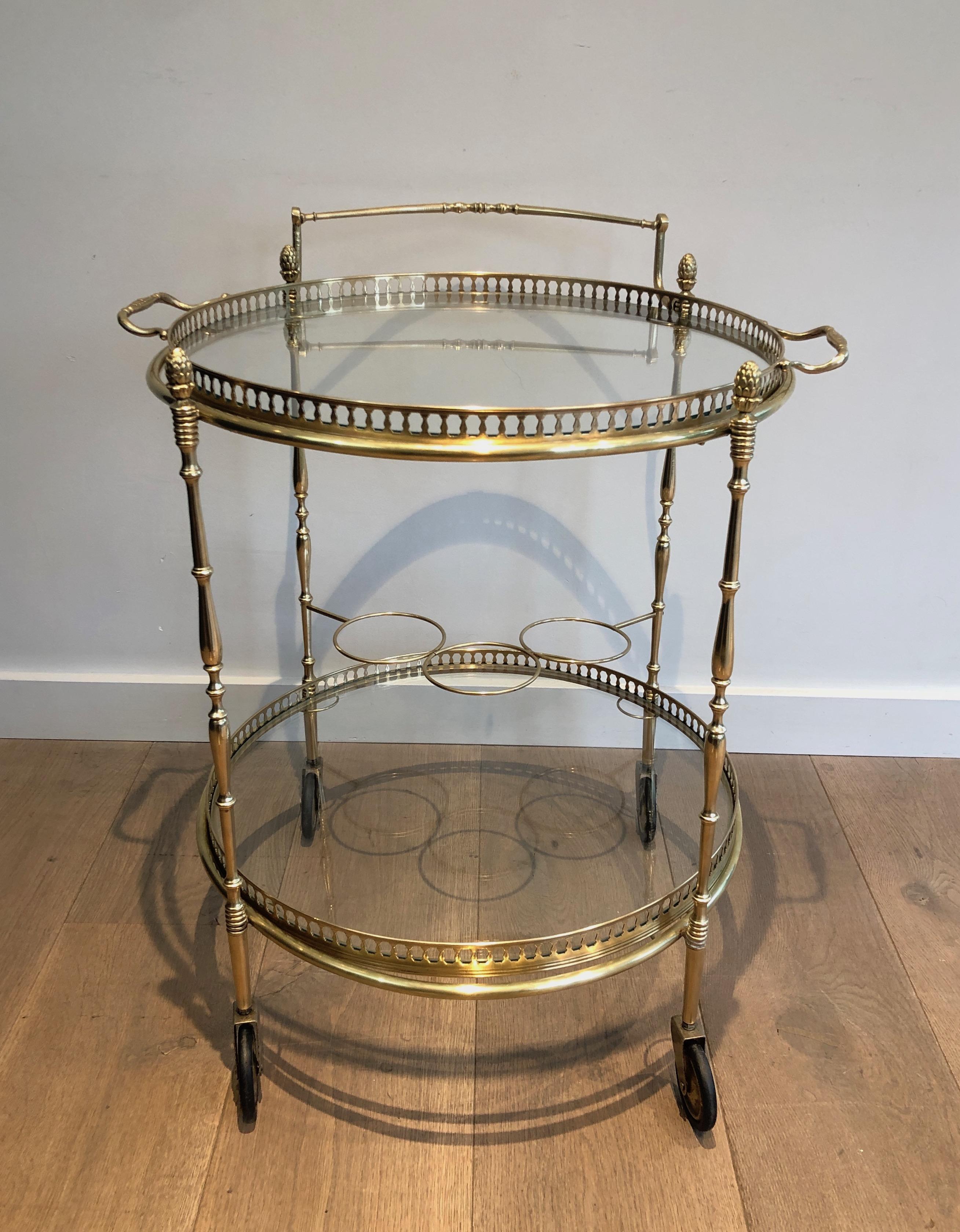 Neoclassical Round Brass Drinks Trolley by Maison Bagués In Good Condition In Marcq-en-Barœul, Hauts-de-France