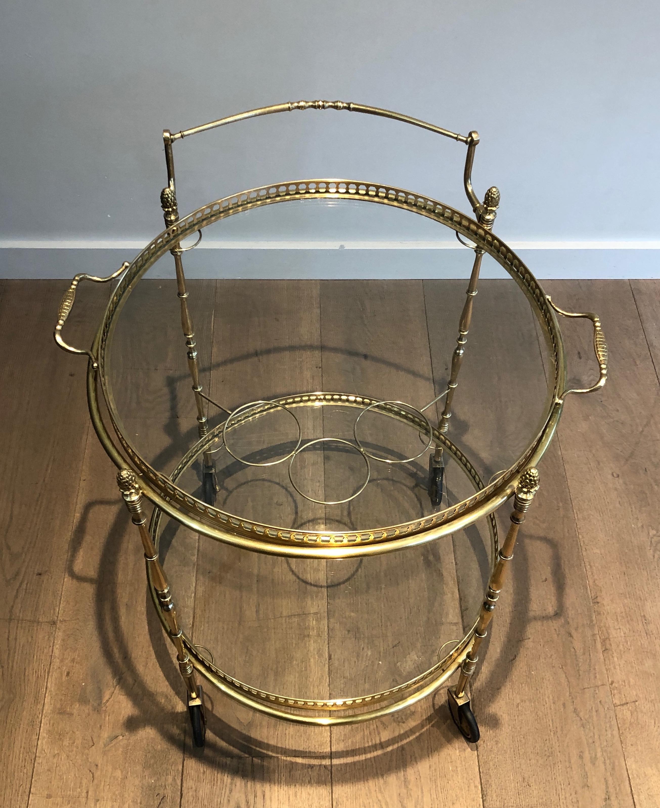 Mid-20th Century Neoclassical Round Brass Drinks Trolley by Maison Bagués